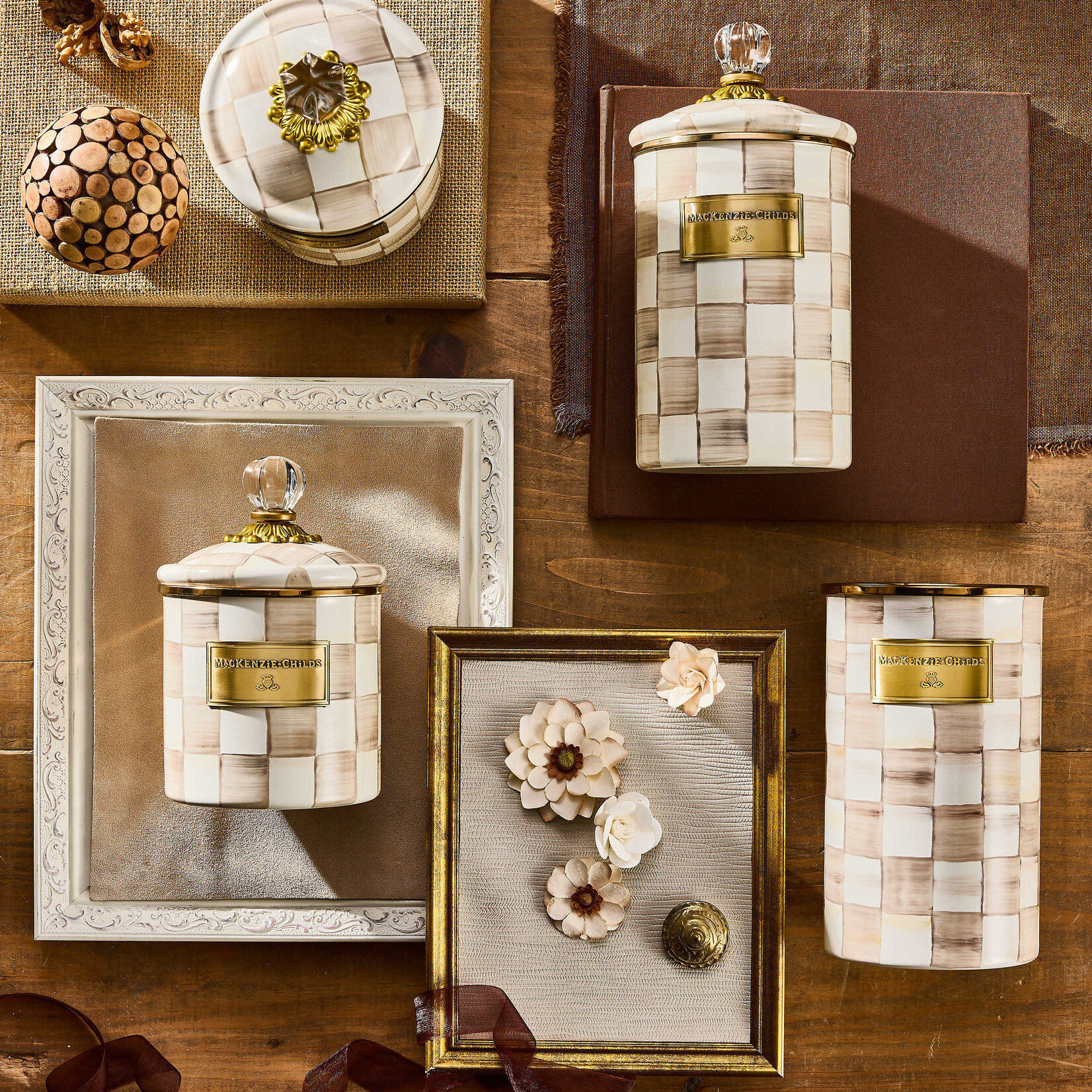 MacKenzie-Childs Mocha Check Small Canister
