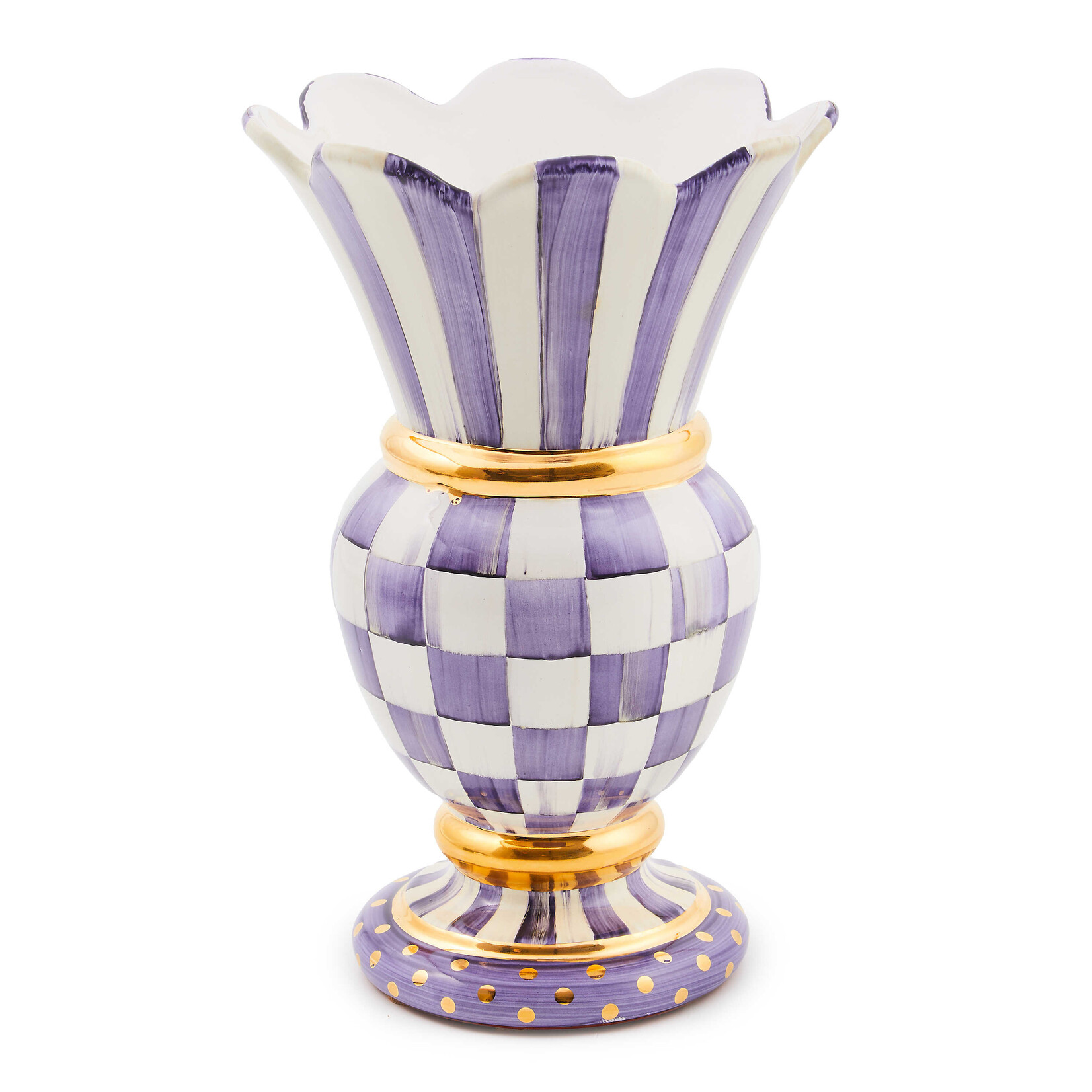 MacKenzie-Childs plum check ceramic great vase