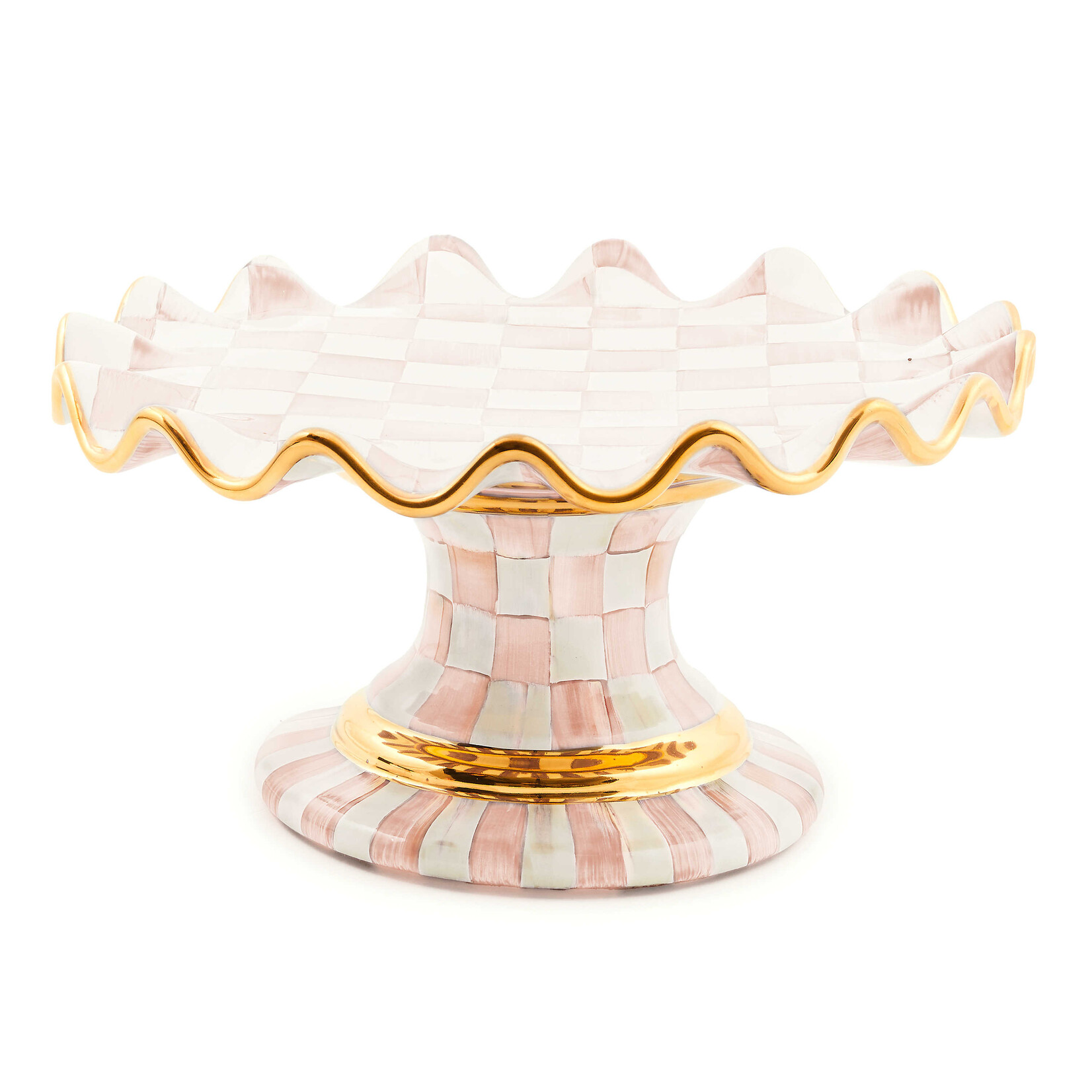 MacKenzie-Childs Rosy Check Ceramic Fluted Cake Stand