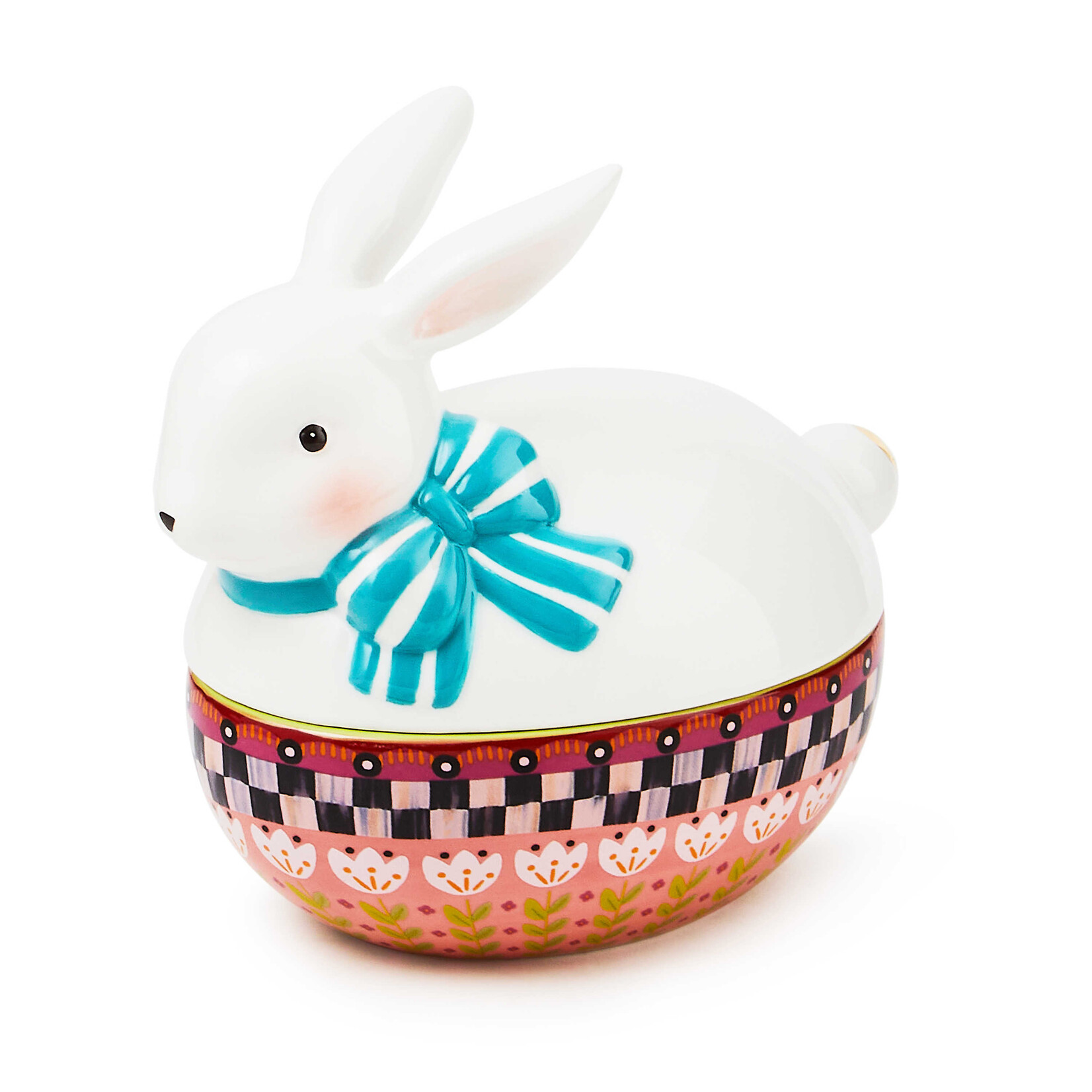 MacKenzie-Childs calico oval lidded bunny dish