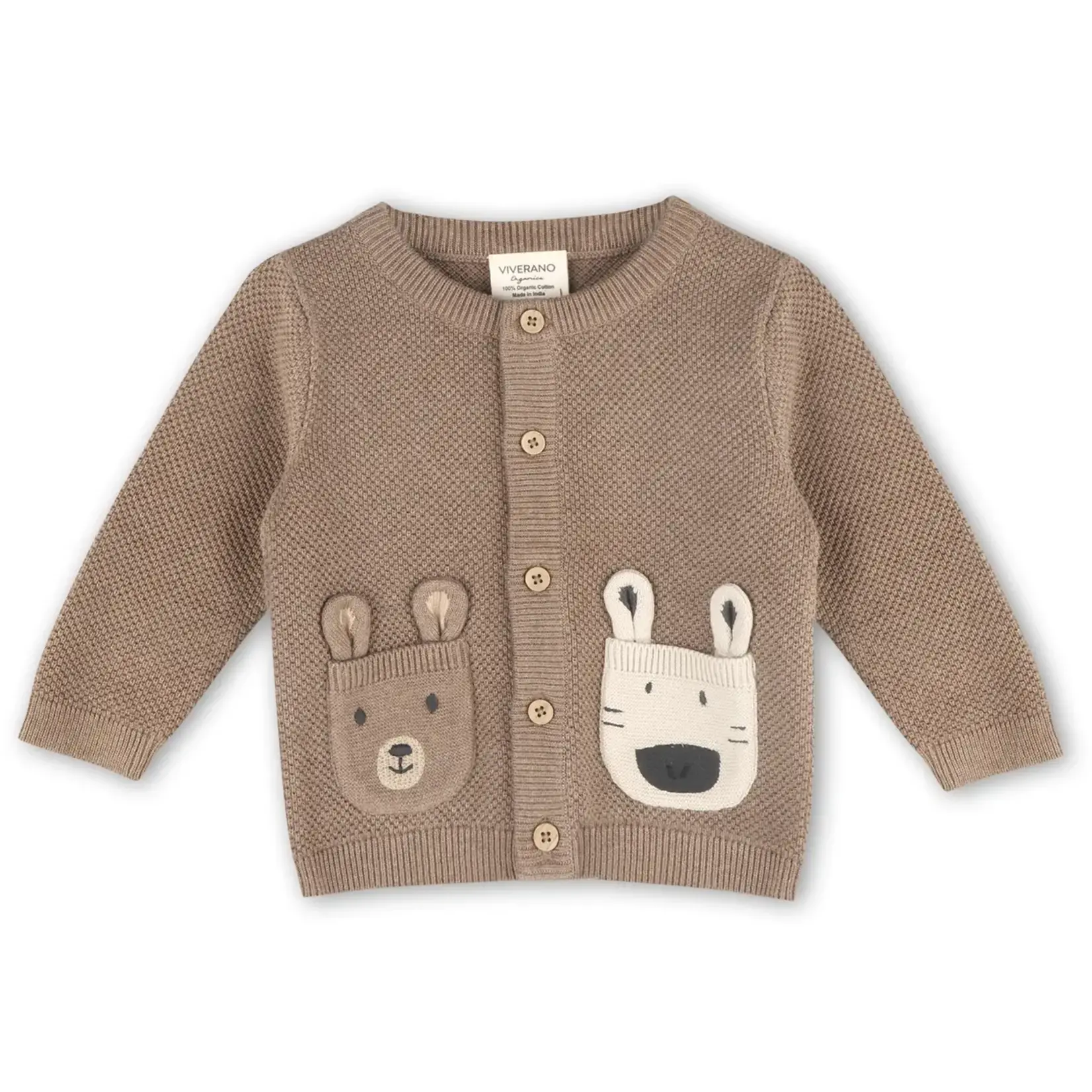 Viverano Organics Animal Pocket Button Cardigan Baby Sweater (Organic Cotton)