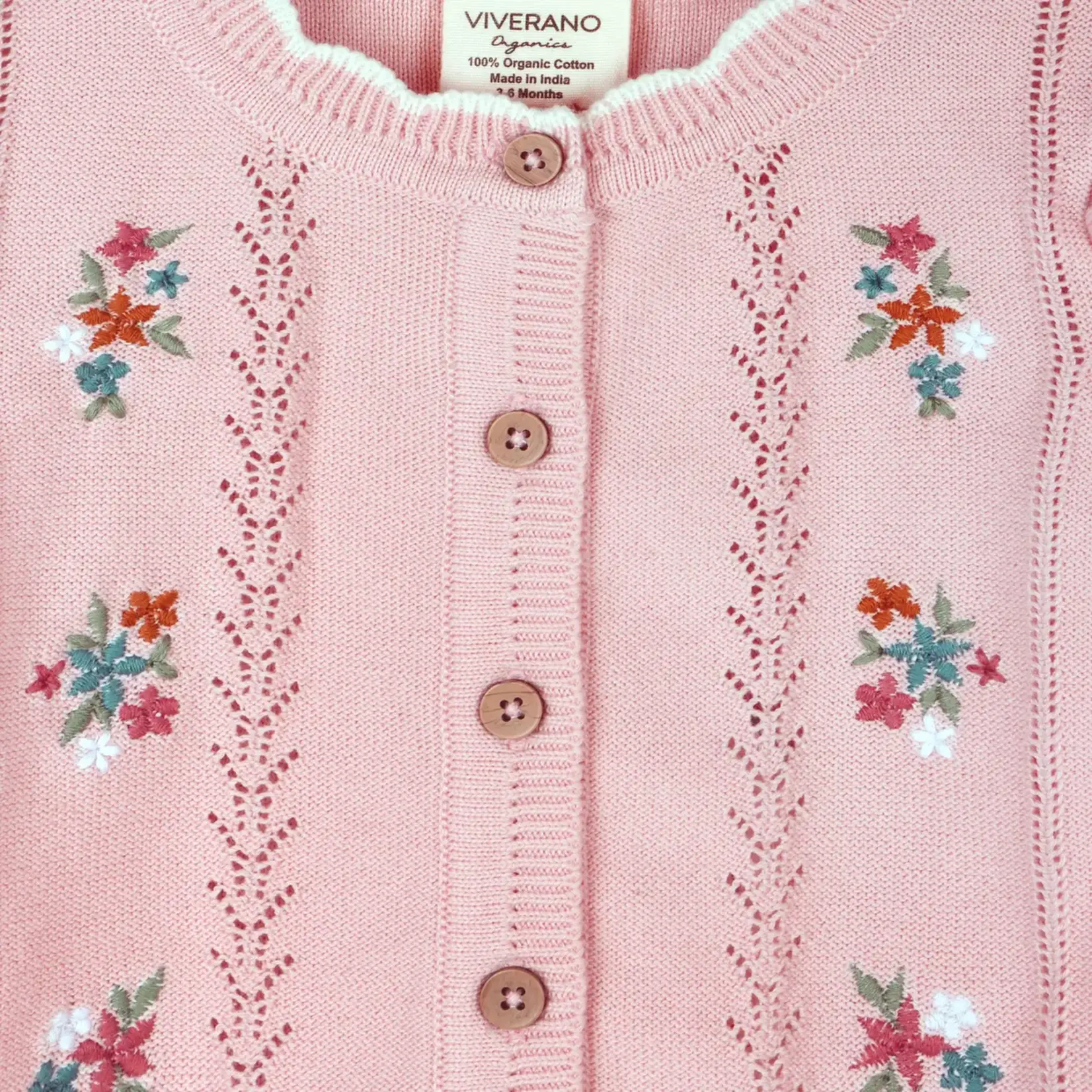 Viverano Organics Bouquet Embroidered Pointelle Knit Baby Cardigan (Organic)