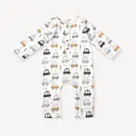 Viverano Organics Cars Pocket & Button Baby Jumpsuit (Organic Muslin) Soft White