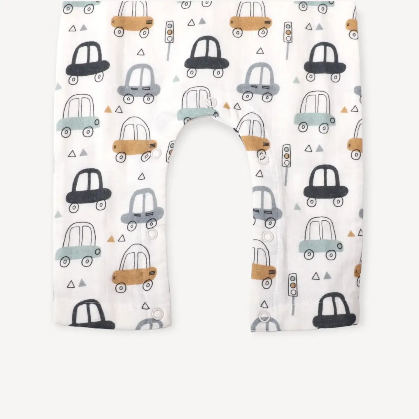 Viverano Organics Cars Pocket & Button Baby Jumpsuit (Organic Muslin) Soft White