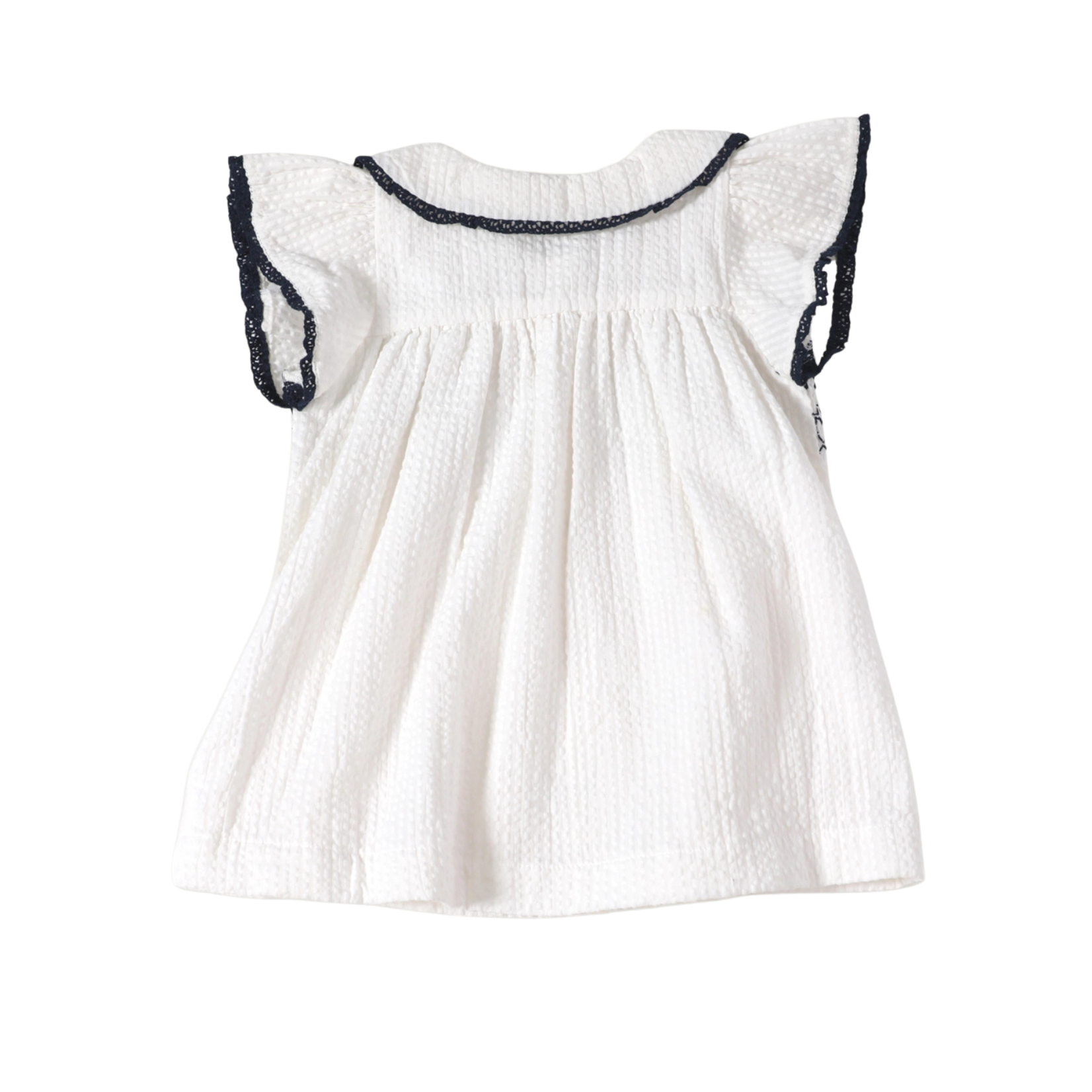 Viverano Organics Celine White Seersucker Smocked Baby Dress + Bloomer Organic