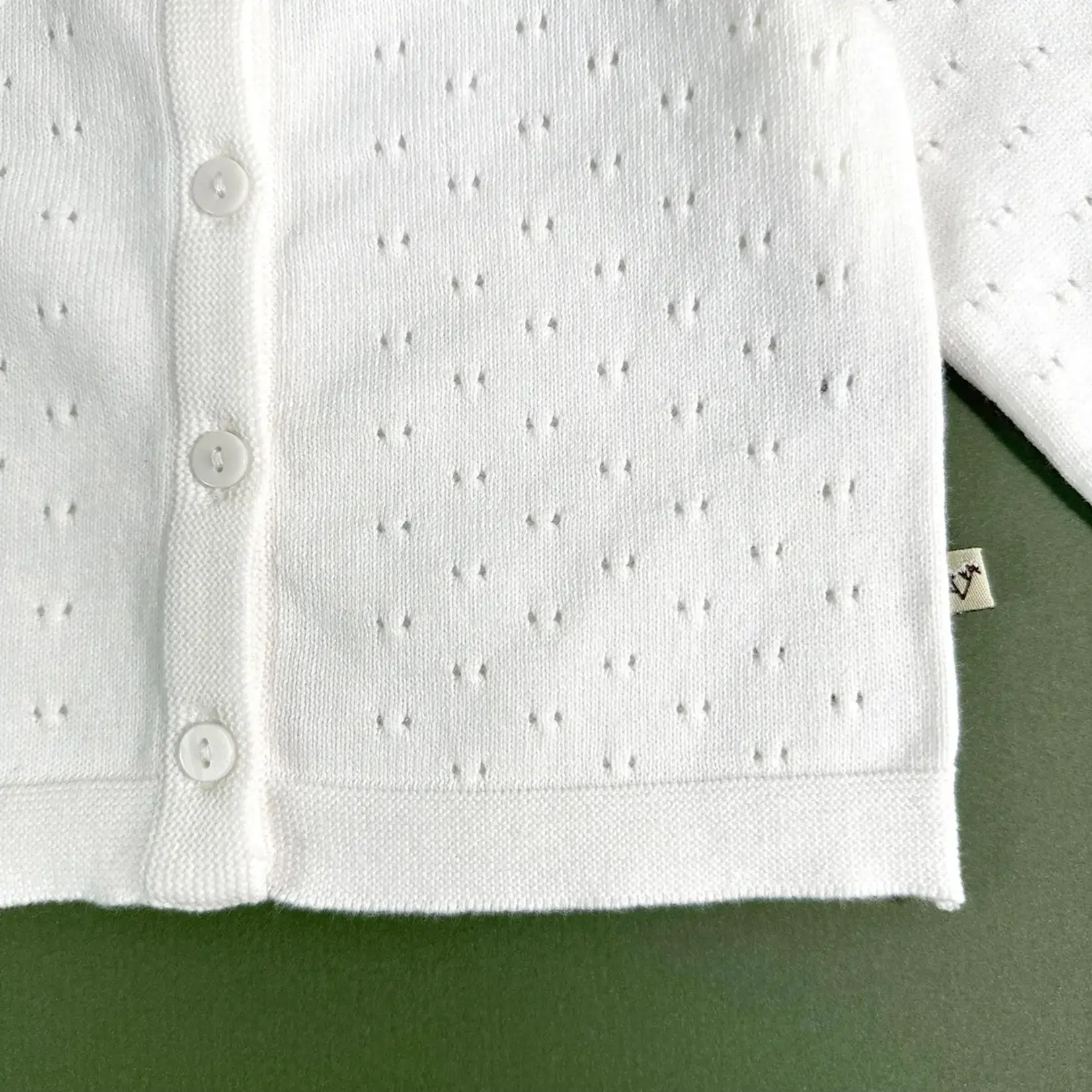 Viverano Organics Dove White Pointelle Knit Baby Cardigan (Organic)