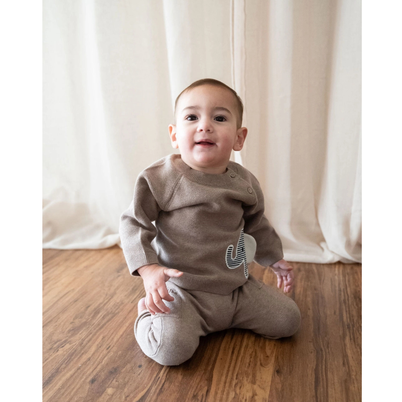 Viverano Organics Elephant Embroidered Baby Knit Pullover (Organic)