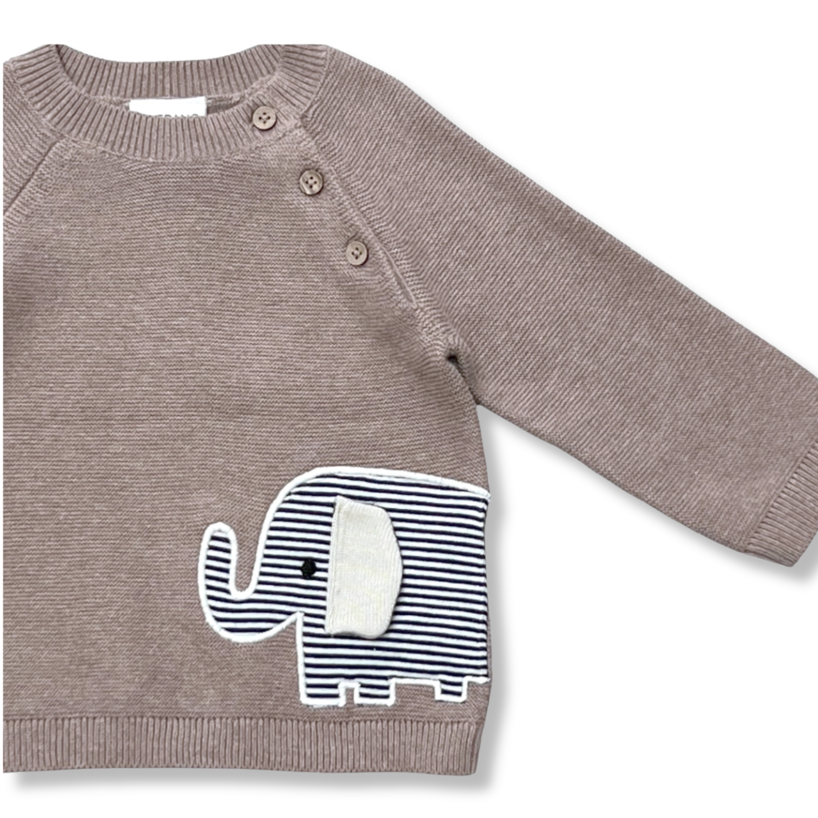 Viverano Organics Elephant Embroidered Baby Knit Pullover (Organic)