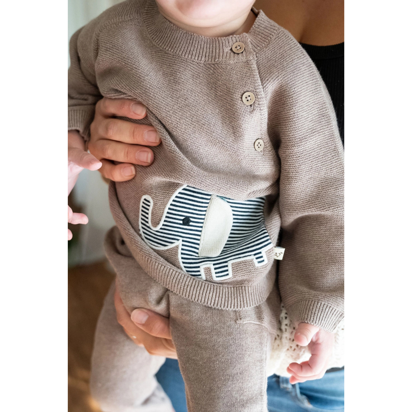 Viverano Organics Elephant Embroidered Baby Knit Pullover (Organic)