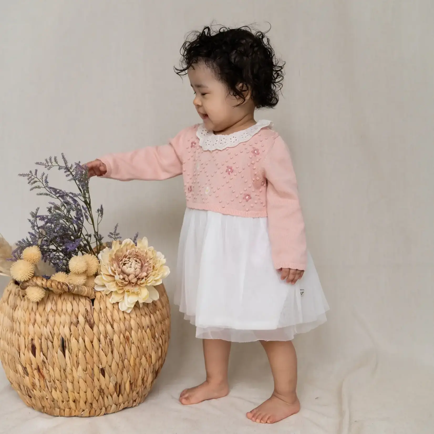Viverano Organics Floral Embroidered Knit Tutu Dress (Organic Cotton) Blush