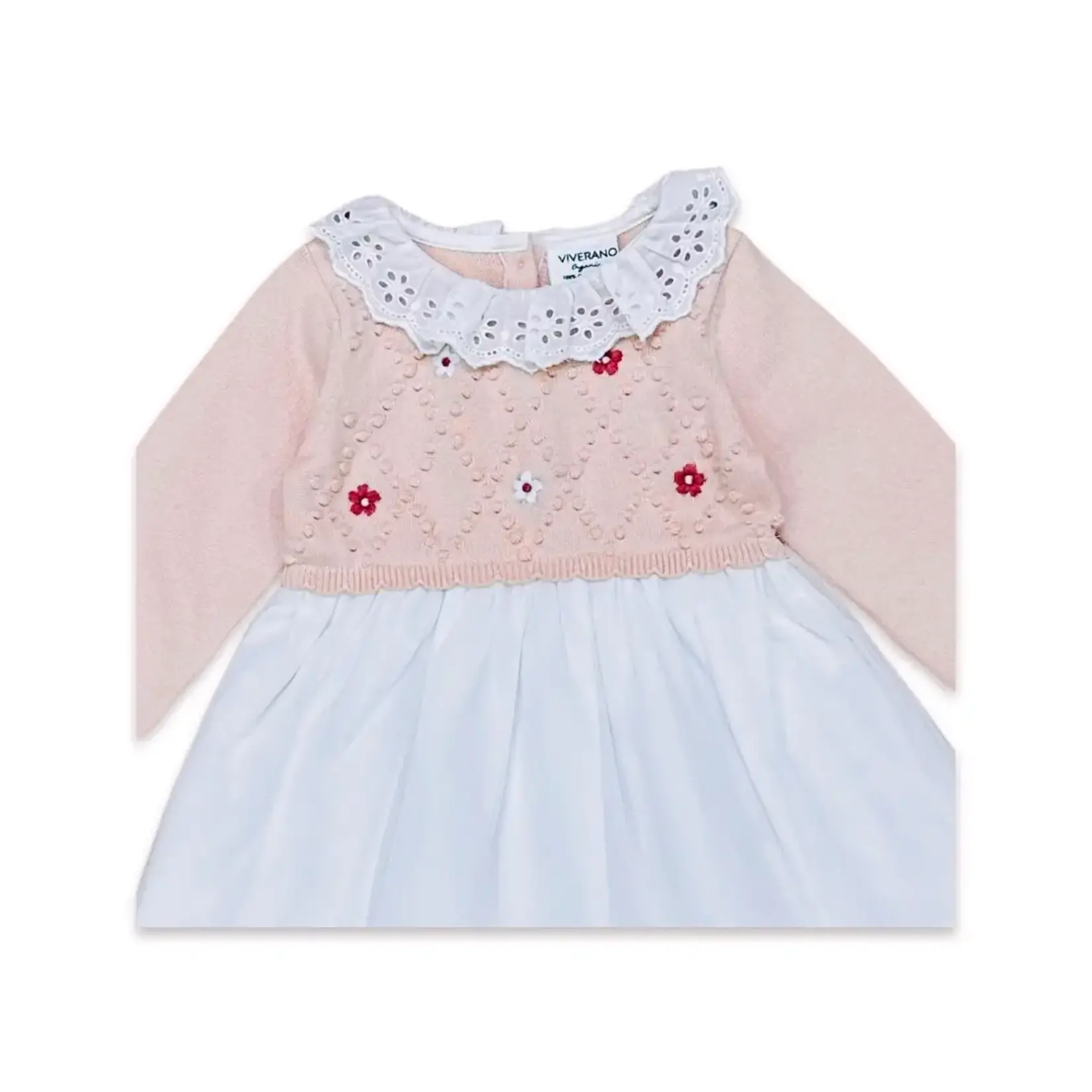 Viverano Organics Floral Embroidered Knit Tutu Dress (Organic Cotton) Blush