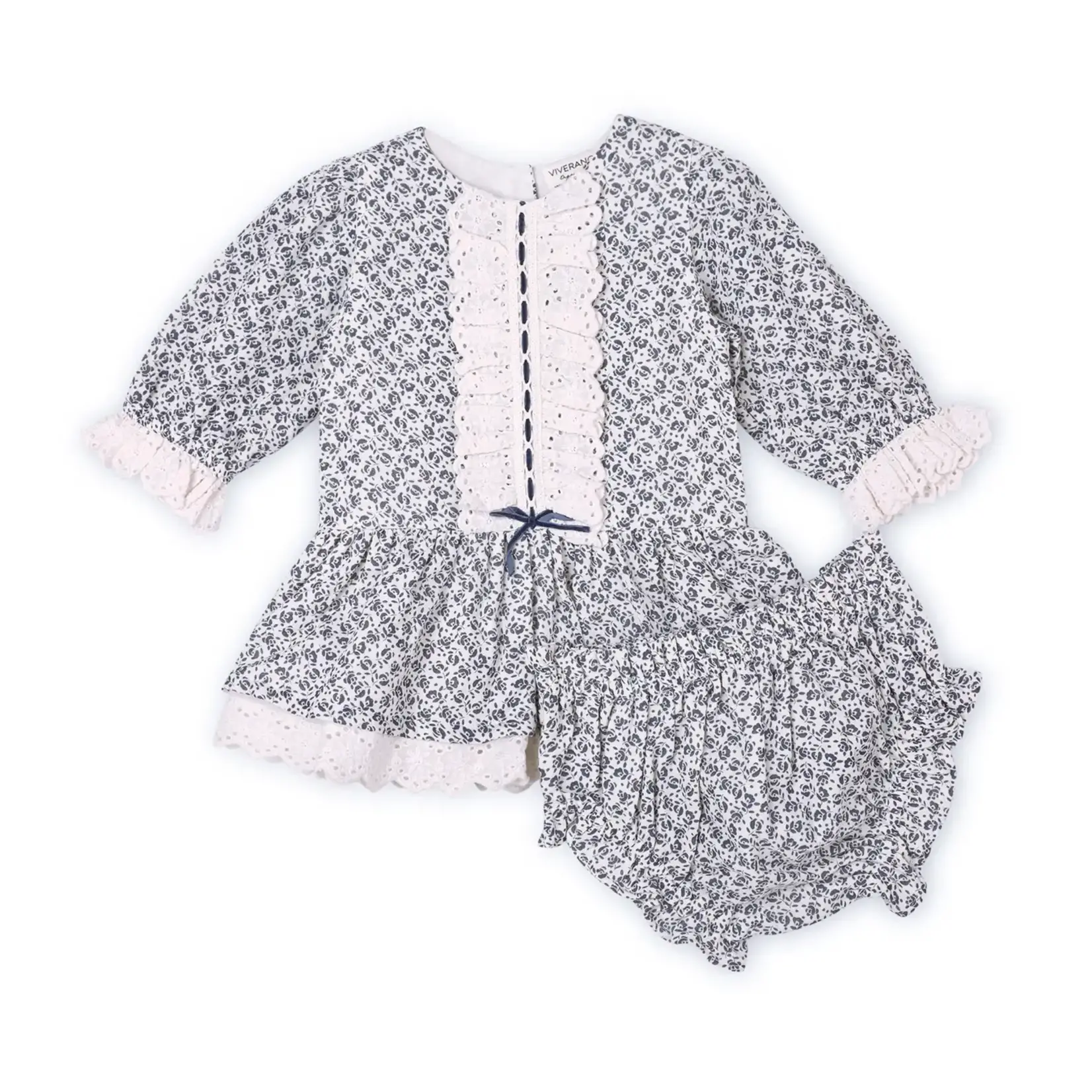 Viverano Organics Floral Print & Lace Baby Dress & Bloomer (Organic Muslin) Blue Floral