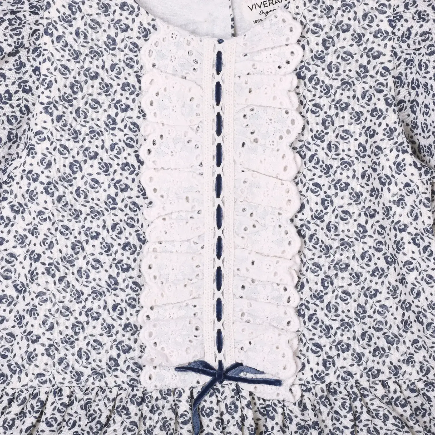 Viverano Organics Floral Print & Lace Baby Dress & Bloomer (Organic Muslin) Blue Floral