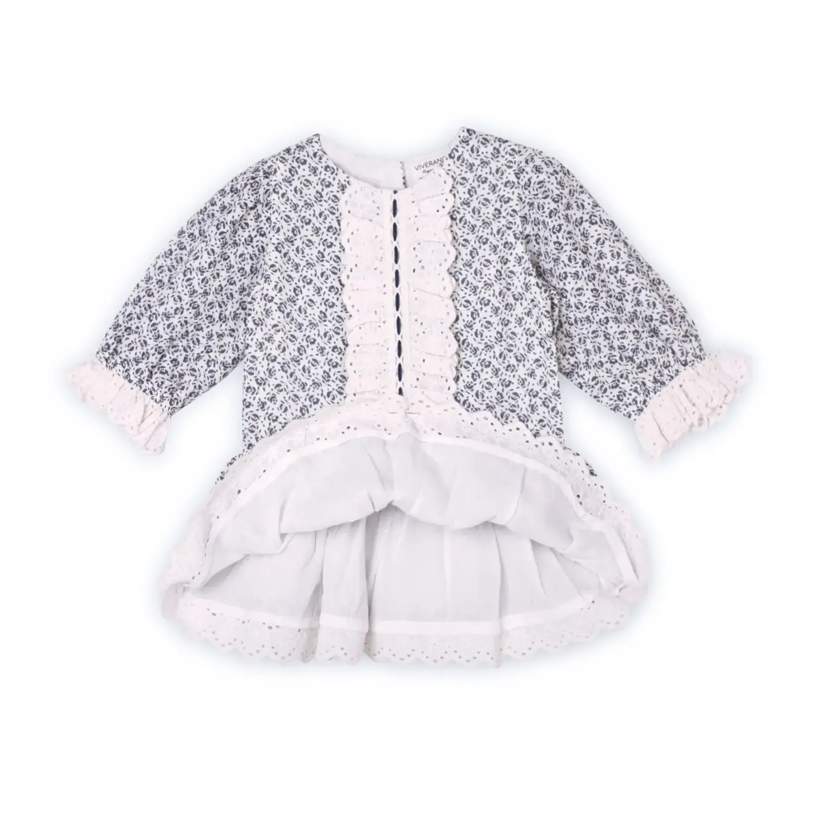 Viverano Organics Floral Print & Lace Baby Dress & Bloomer (Organic Muslin) Blue Floral