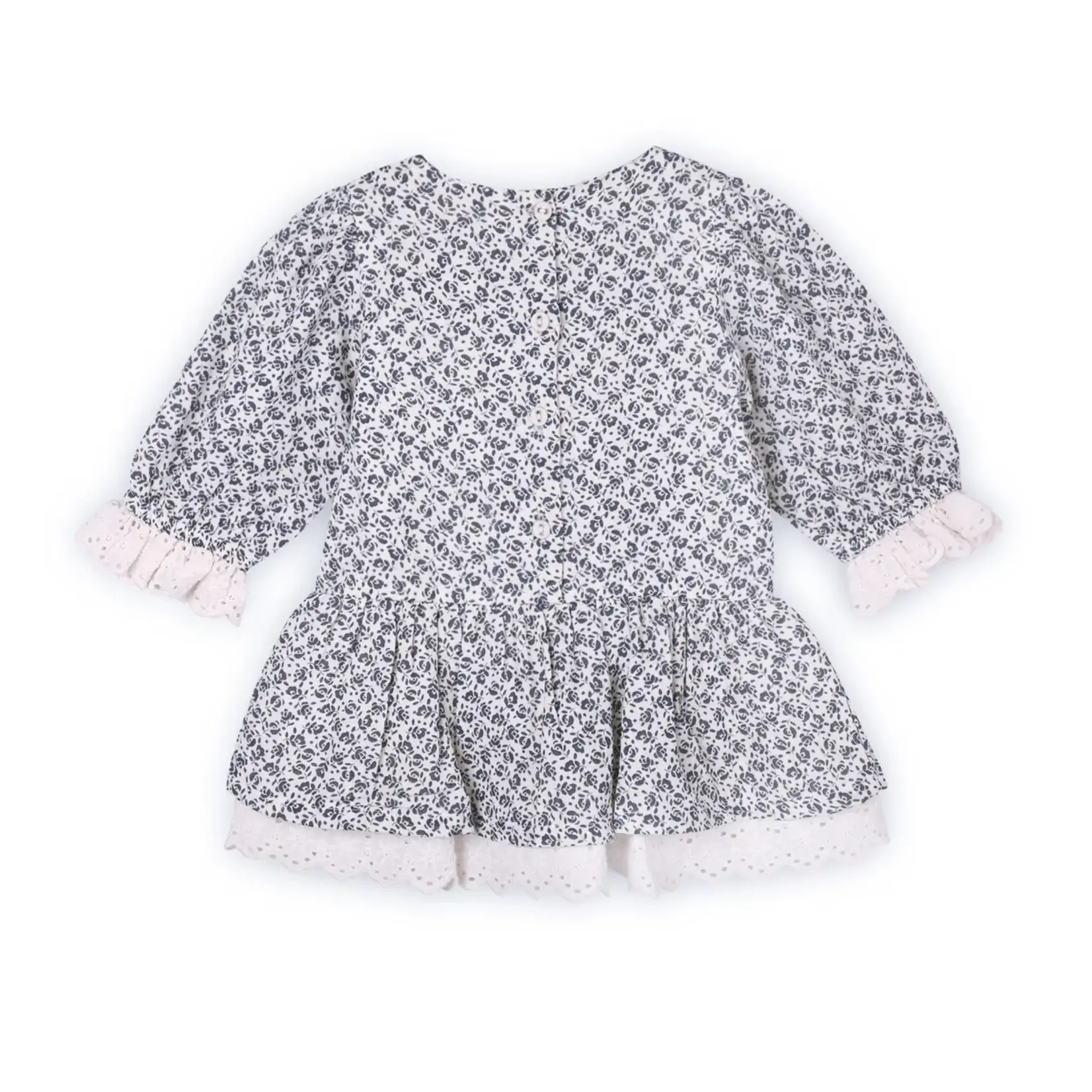 Viverano Organics Floral Print & Lace Baby Dress & Bloomer (Organic Muslin) Blue Floral