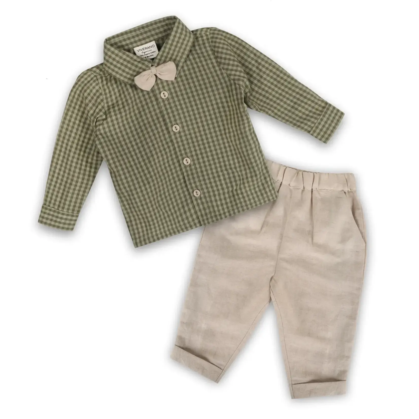 Viverano Organics Gingham Shirt & Linen Pant Set (Linen Blend)