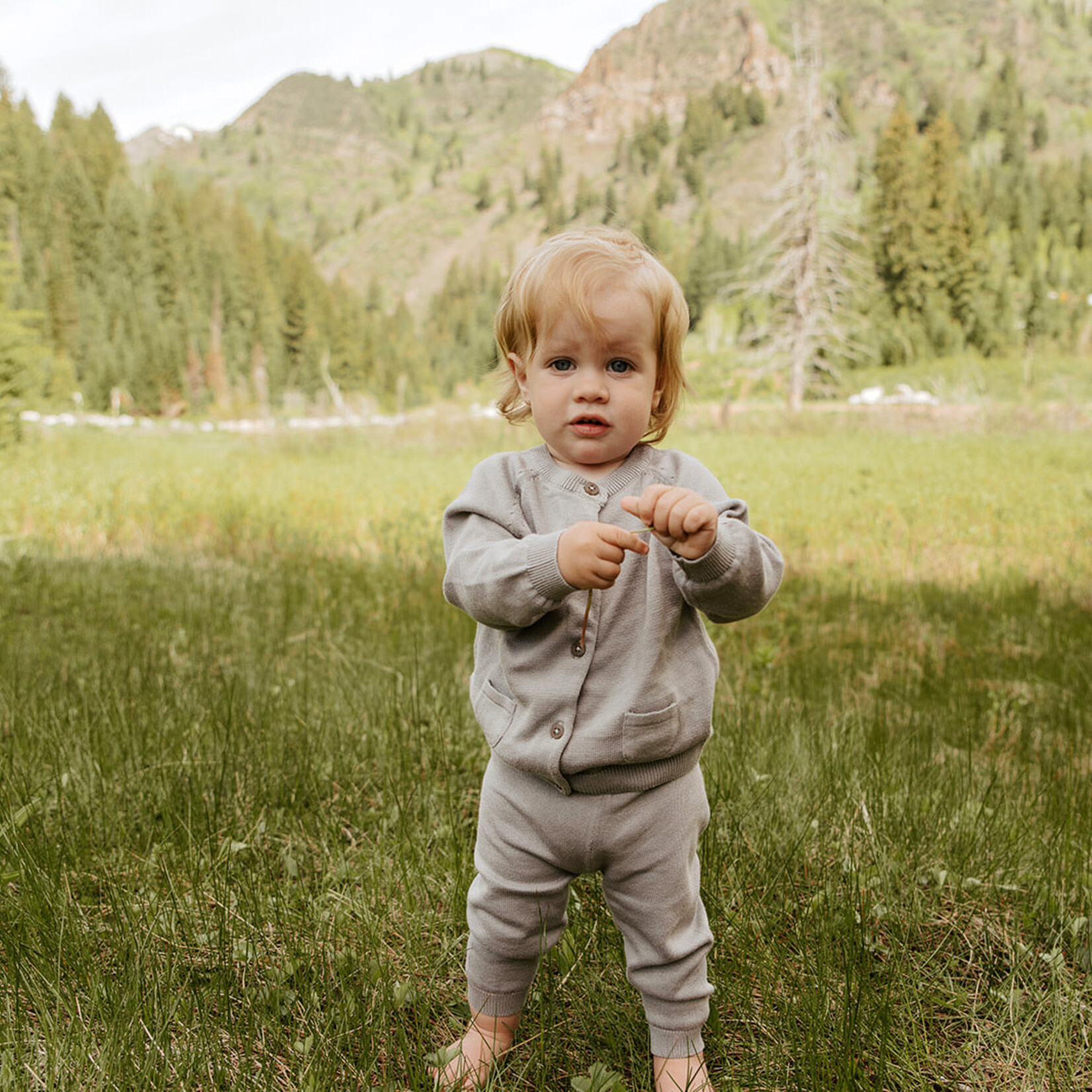 Viverano Organics Milan Pastel Baby Button Cardigan Sweater (Organic Cotton) Heather Grey