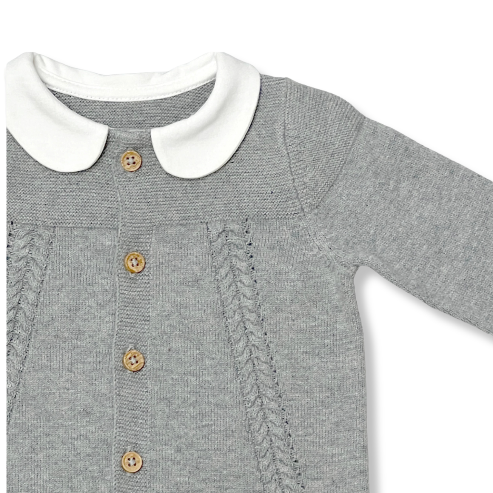 Viverano Organics Milan Peter Pan Cable Knit Baby Cardigan Sweater (Organic) Heather Grey