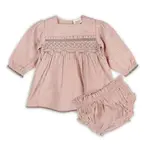 Viverano Organics Smocked & Embroidered Corduroy Baby Dress & Bloomer -Organic Pastel Pink