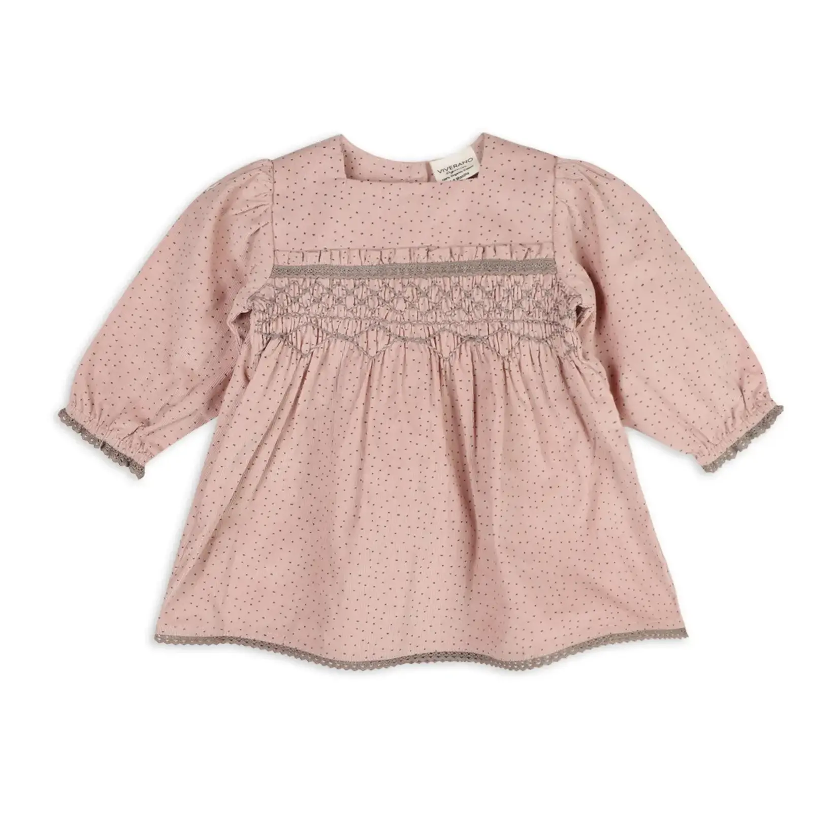 Viverano Organics Smocked & Embroidered Corduroy Baby Dress & Bloomer -Organic Pastel Pink