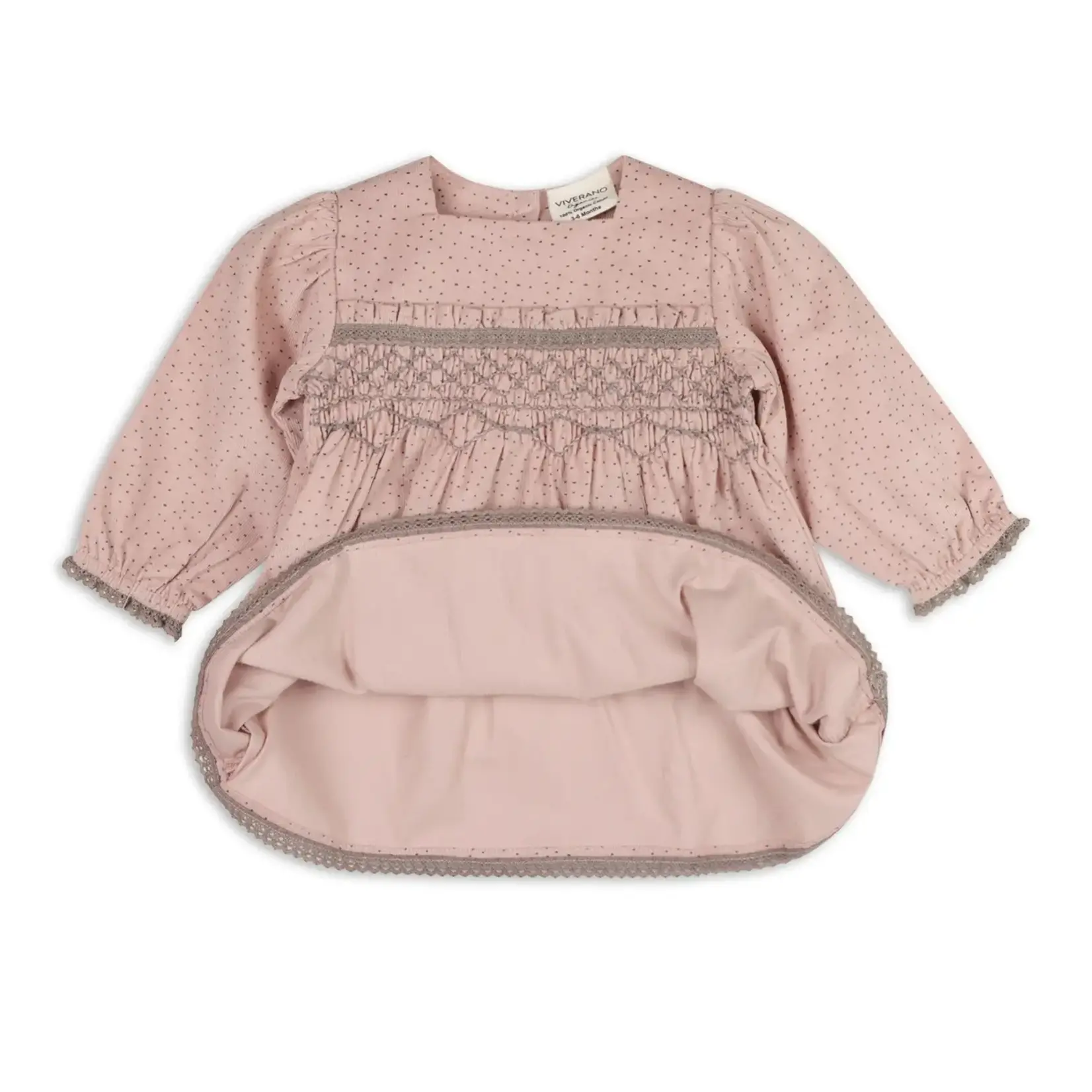 Viverano Organics Smocked & Embroidered Corduroy Baby Dress & Bloomer -Organic Pastel Pink