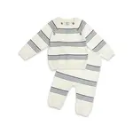 Viverano Organics Stripe Sweater Knit Baby Pullover & Pants 2pc Set (Organic) Natural/ Navy Stripe