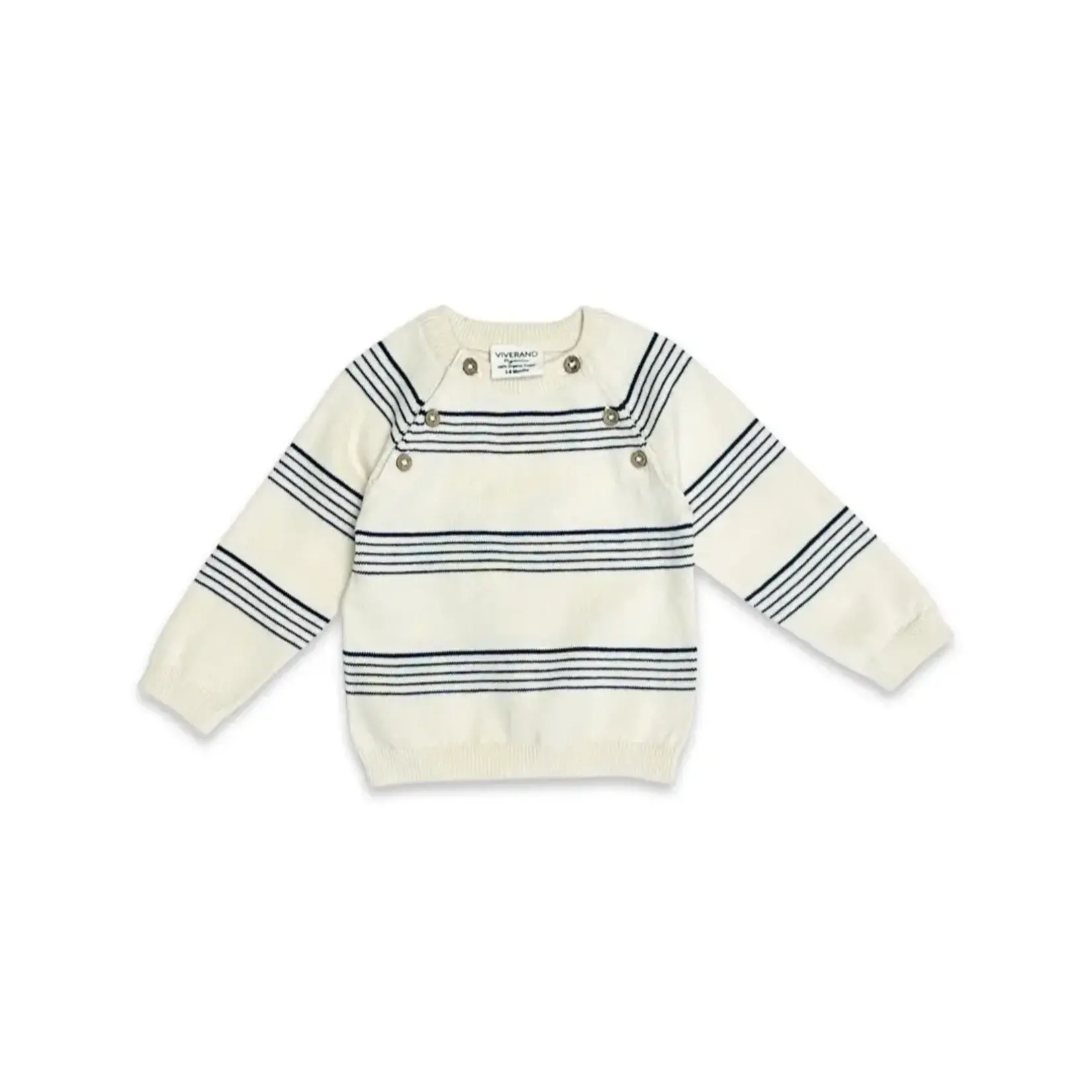 Viverano Organics Stripe Sweater Knit Baby Pullover & Pants 2pc Set (Organic) Natural/ Navy Stripe