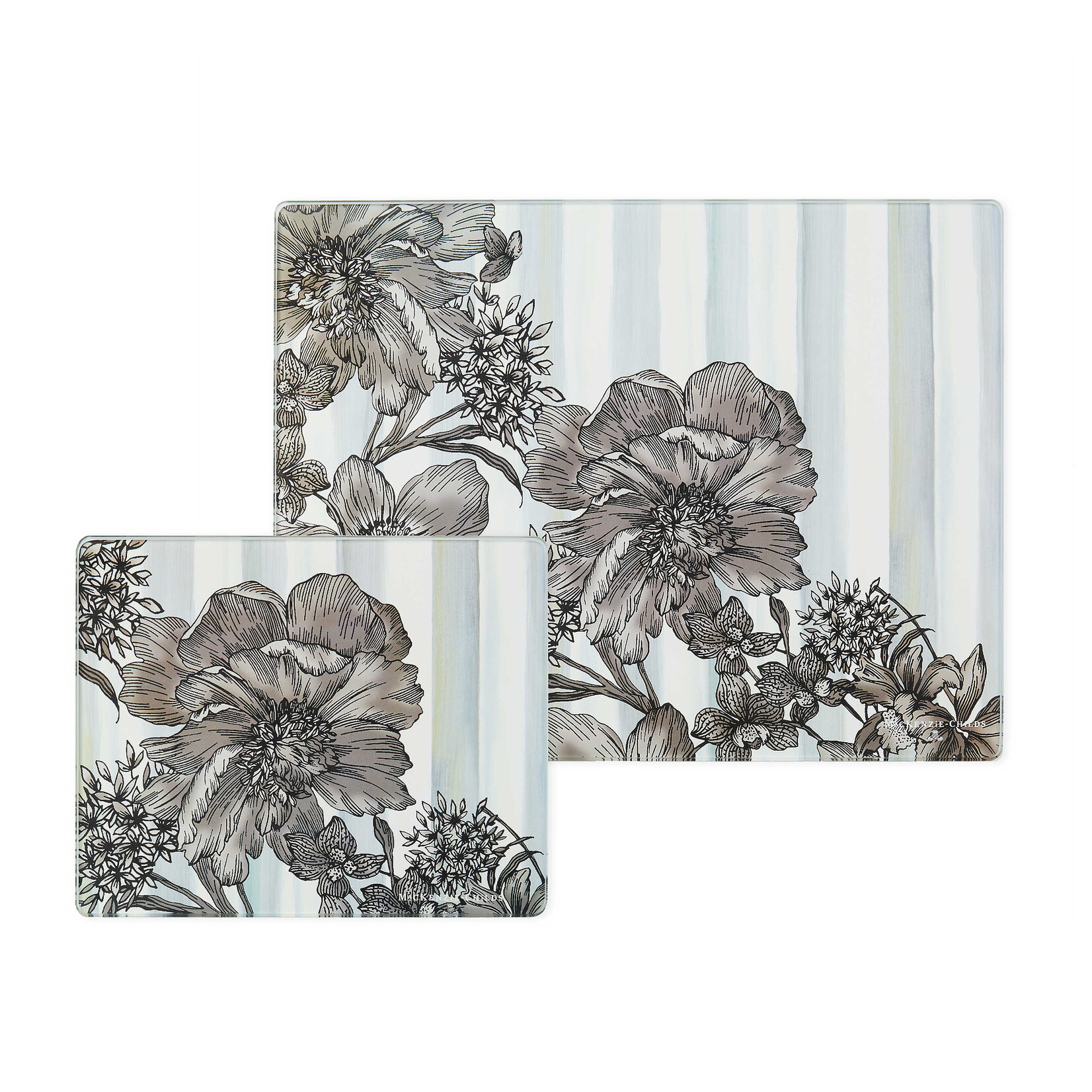 MacKenzie-Childs sterling english garden glass cutting board, set of 2