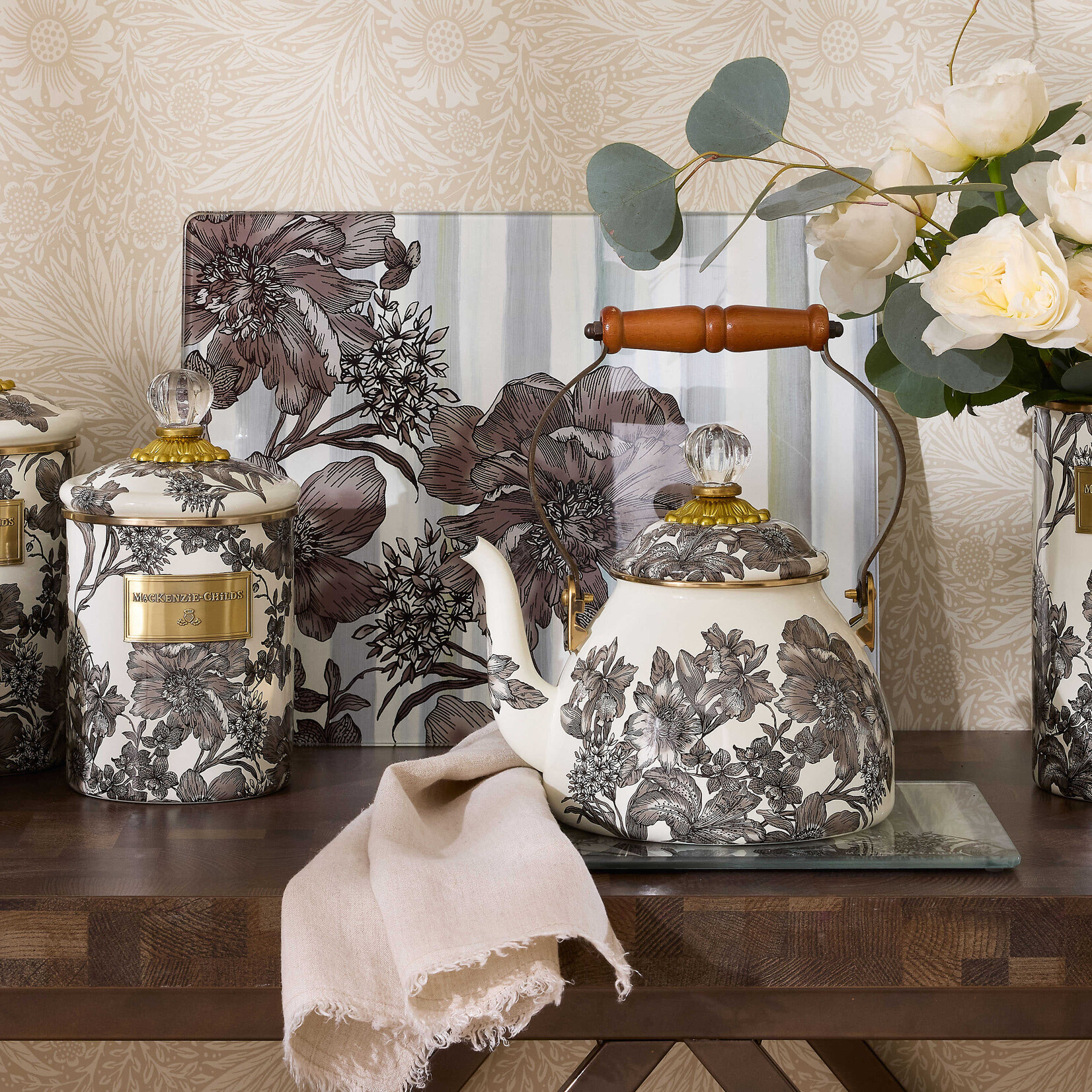MacKenzie-Childs sterling english garden glass cutting board, set of 2