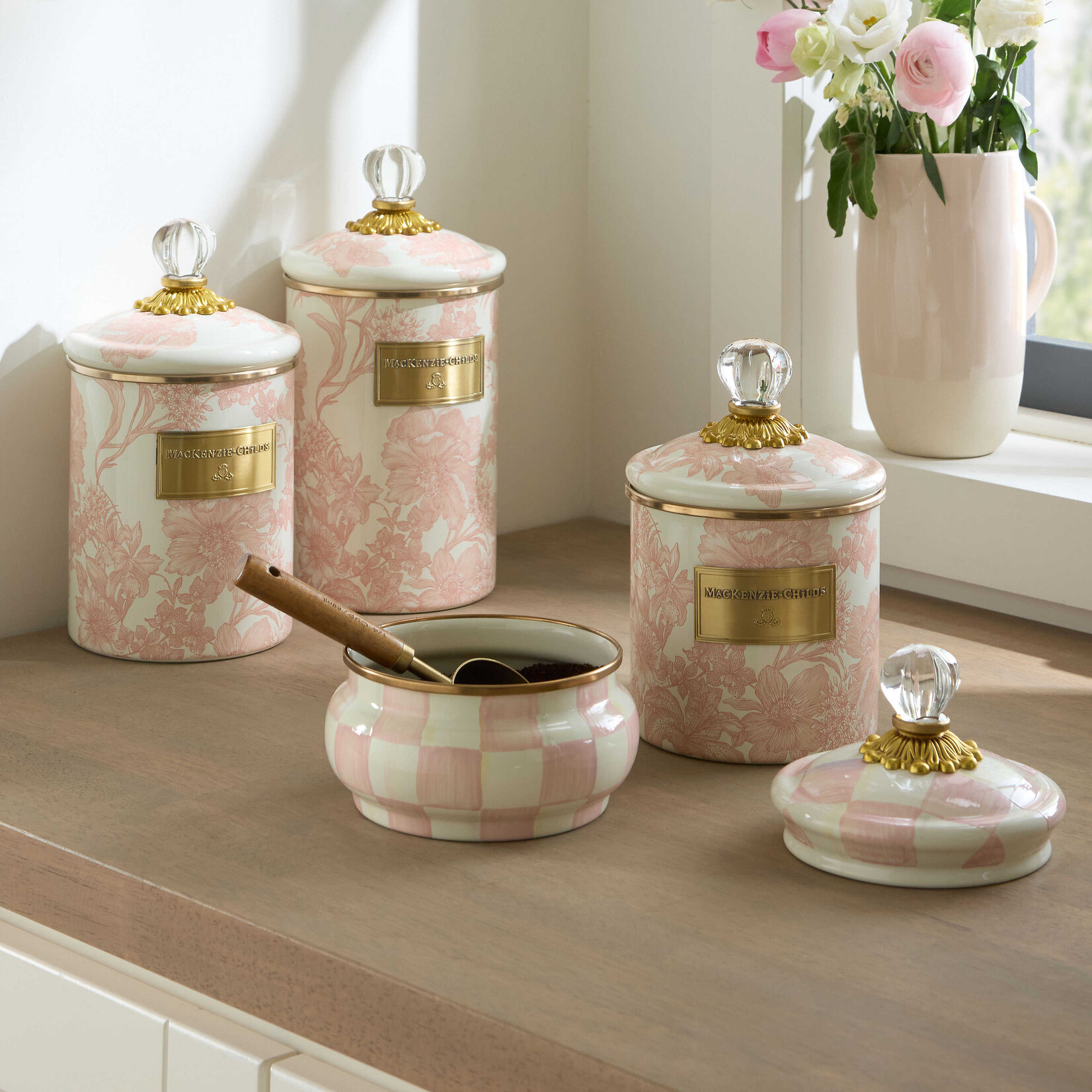 MacKenzie-Childs rosy english garden medium canister