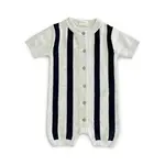 Viverano Organics Stripe Knit Classic Button Baby Romper (Organic Cotton) Pearl Grey Heather
