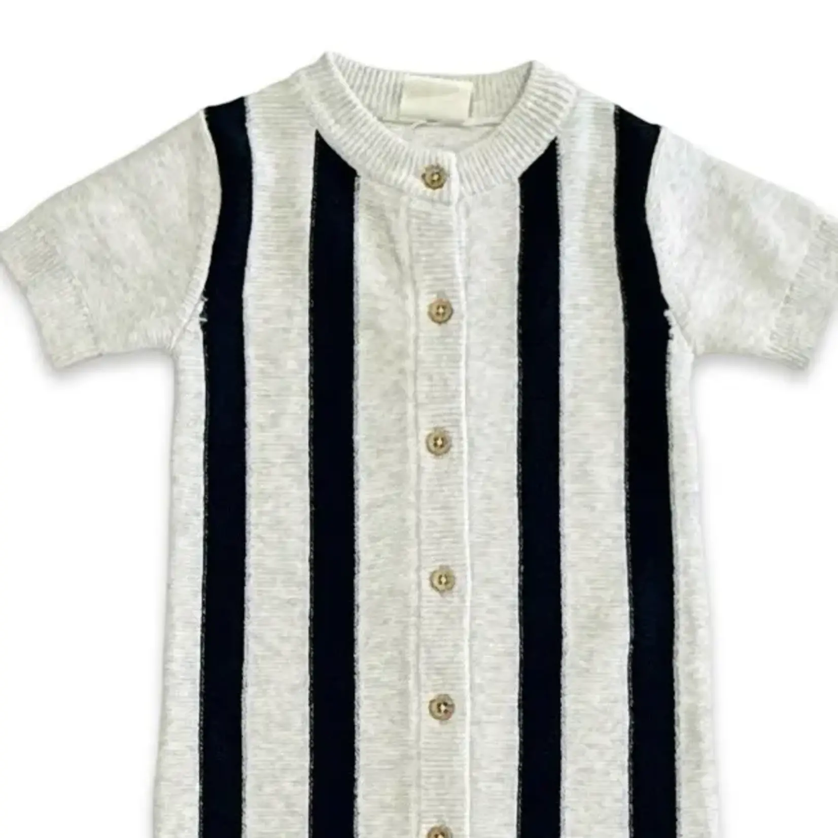 Viverano Organics Stripe Knit Classic Button Baby Romper (Organic Cotton) Pearl Grey Heather