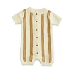 Viverano Organics Stripe Knit Classic Button Baby Romper (Organic Cotton) Sweet Cream