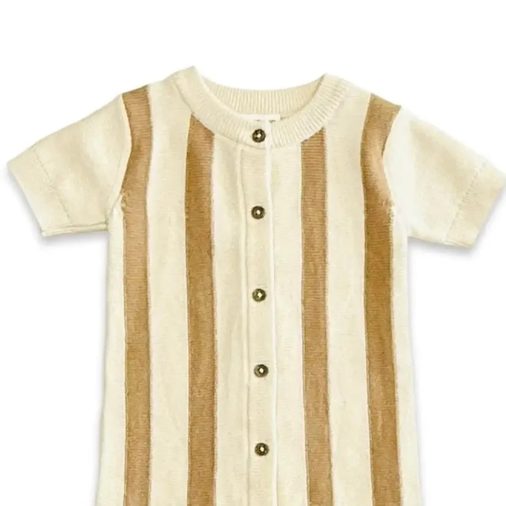 Viverano Organics Stripe Knit Classic Button Baby Romper (Organic Cotton) Sweet Cream