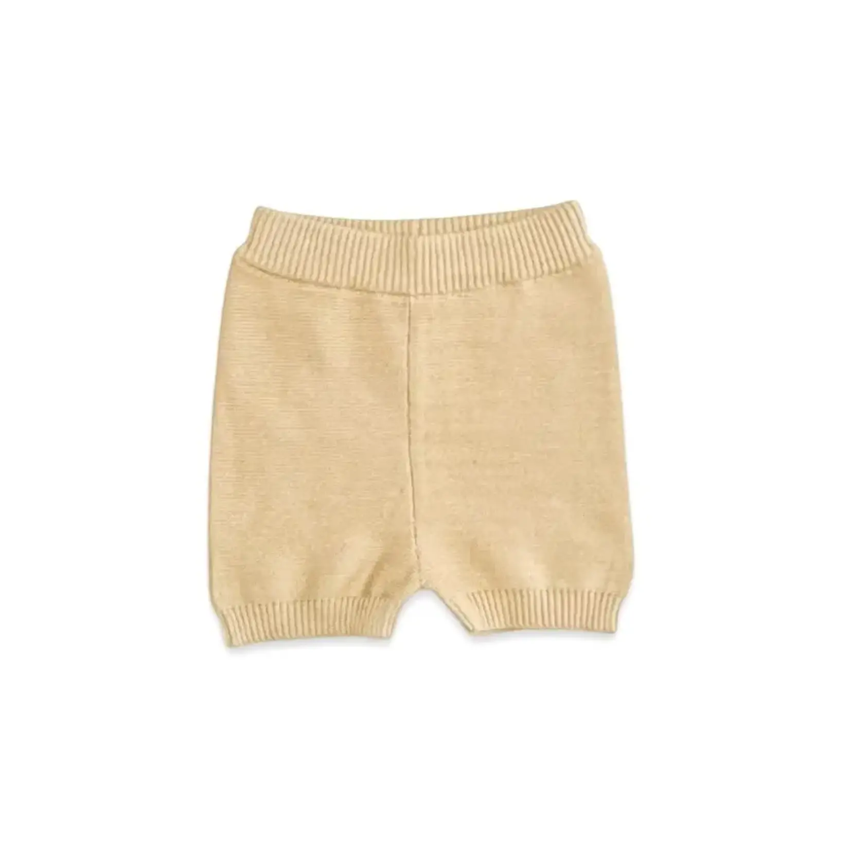 Viverano Organics Tennis Collar & Stripe Knit Top & Shorts Set -Organic Cotton Oat Heather/ Tan Stripe