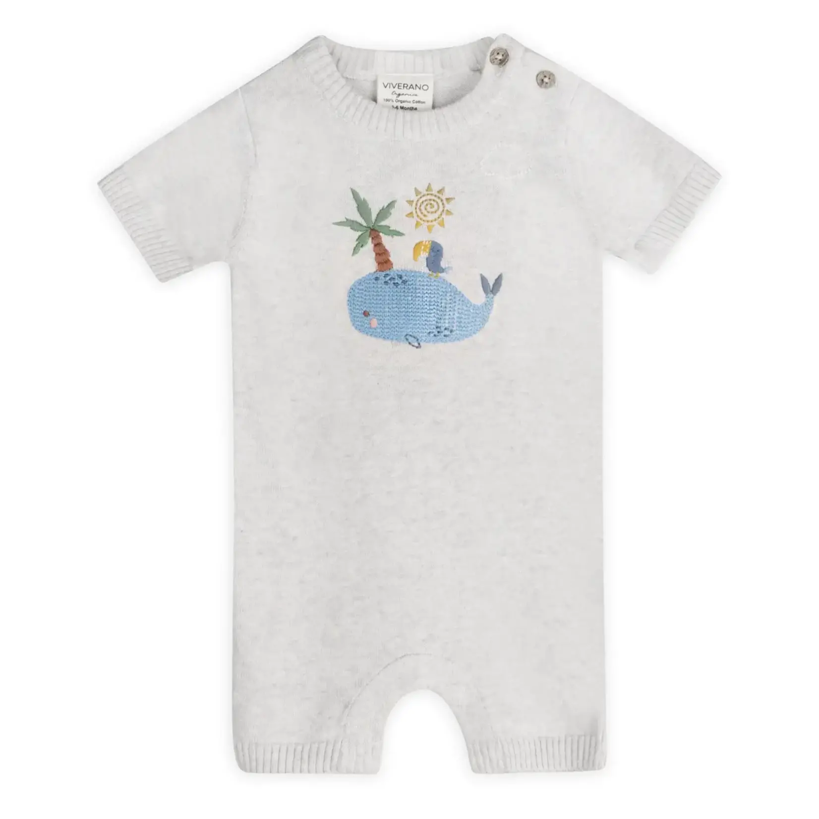 Viverano Organics Whale & Bird Embroidered Knit Baby Romper (Organic Cotton)