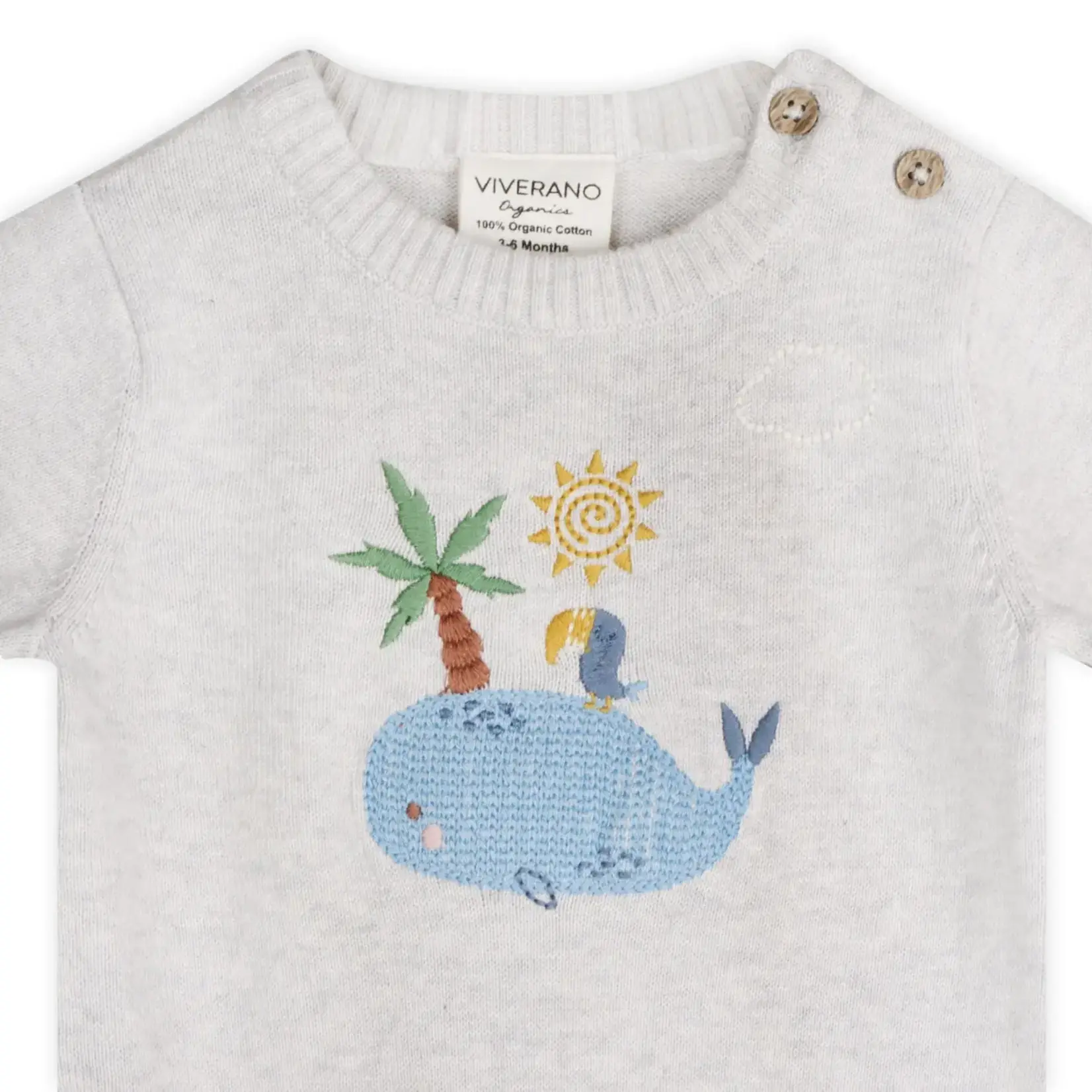 Viverano Organics Whale & Bird Embroidered Knit Baby Romper (Organic Cotton)