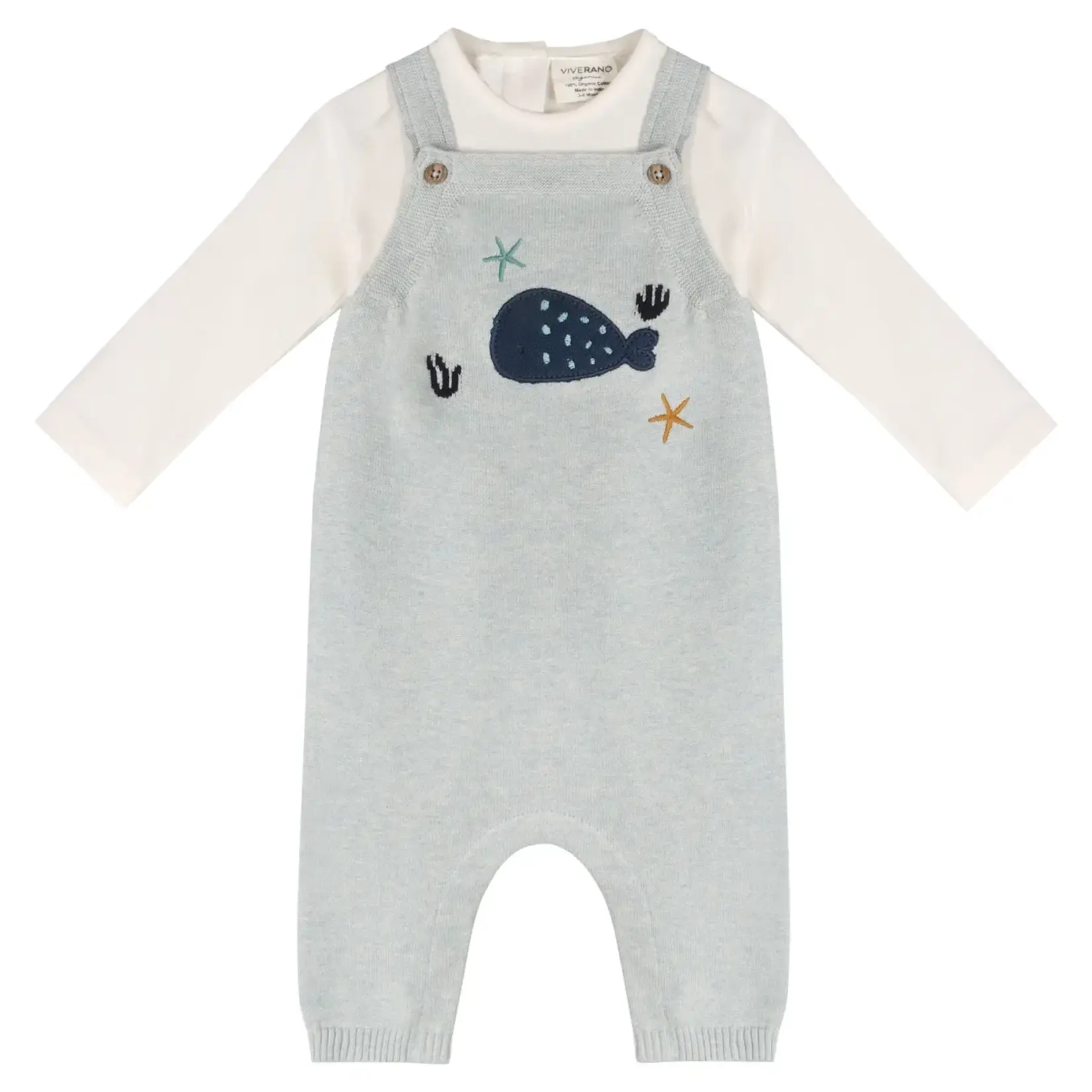 Viverano Organics Whale Embroidered Knit Baby Overall Set (Organic Cotton)