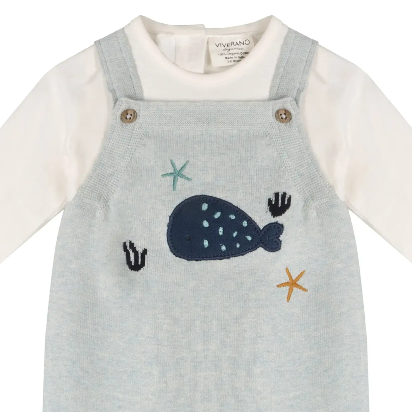 Viverano Organics Whale Embroidered Knit Baby Overall Set (Organic Cotton)