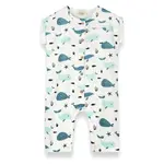 Viverano Organics Whales Rolled Sleeve Baby Jumpsuit (Organic Muslin)