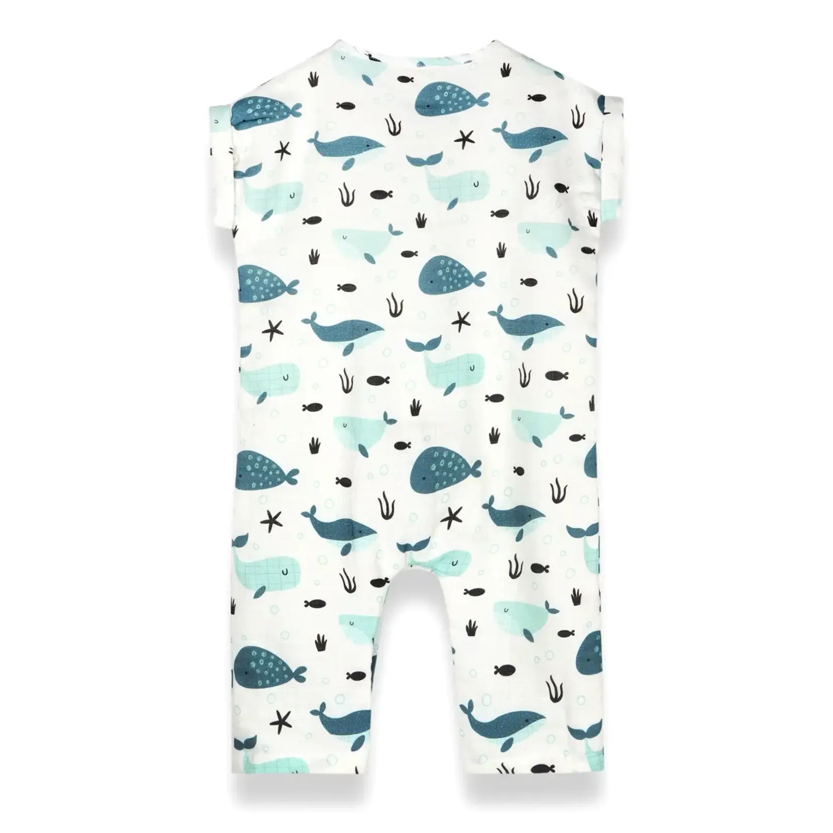 Viverano Organics Whales Rolled Sleeve Baby Jumpsuit (Organic Muslin)