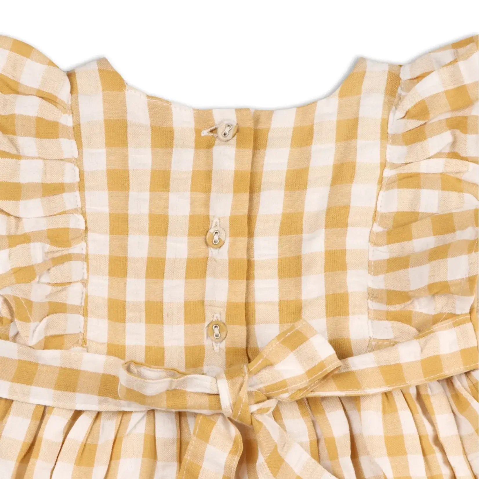 Viverano Organics Alina Hand-Smocked Seersucker Baby Dress + Bloomer (Organic) Mustard Gingham