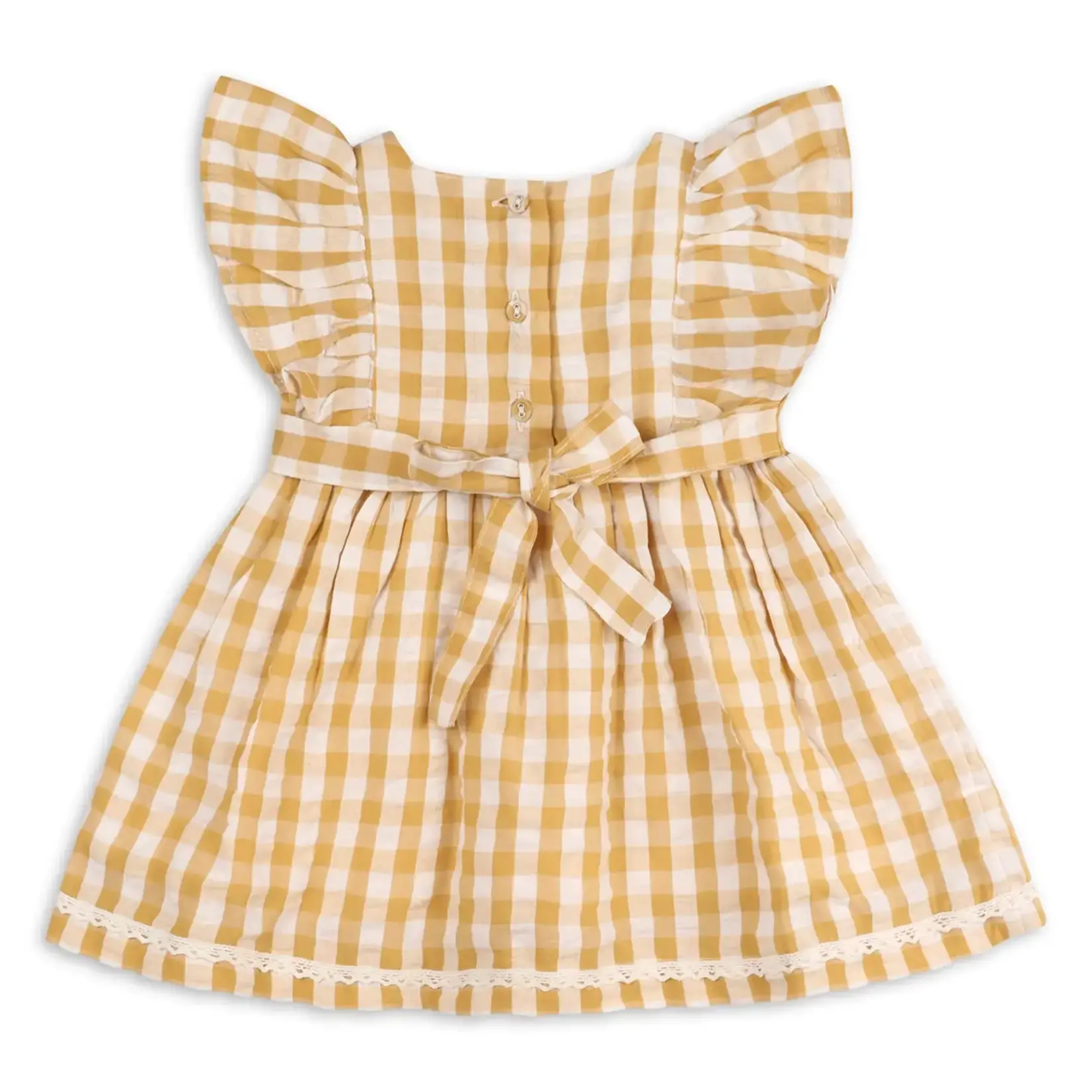 Viverano Organics Alina Hand-Smocked Seersucker Baby Dress + Bloomer (Organic) Mustard Gingham