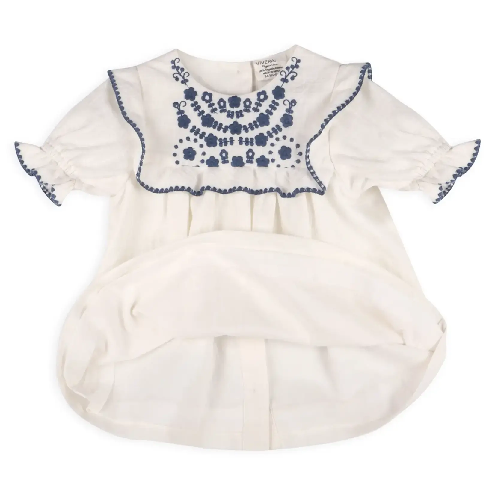 Viverano Organics Cadence Floral Embroidered Baby Dress + Bloomer (Organic) Coconut Milk