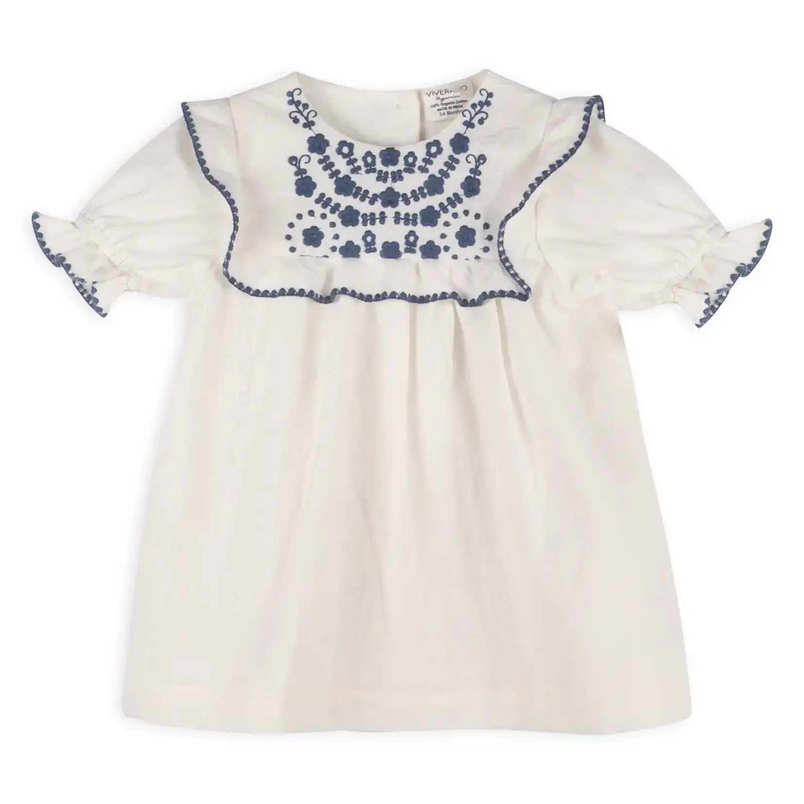 Viverano Organics Cadence Floral Embroidered Baby Dress + Bloomer (Organic) Coconut Milk
