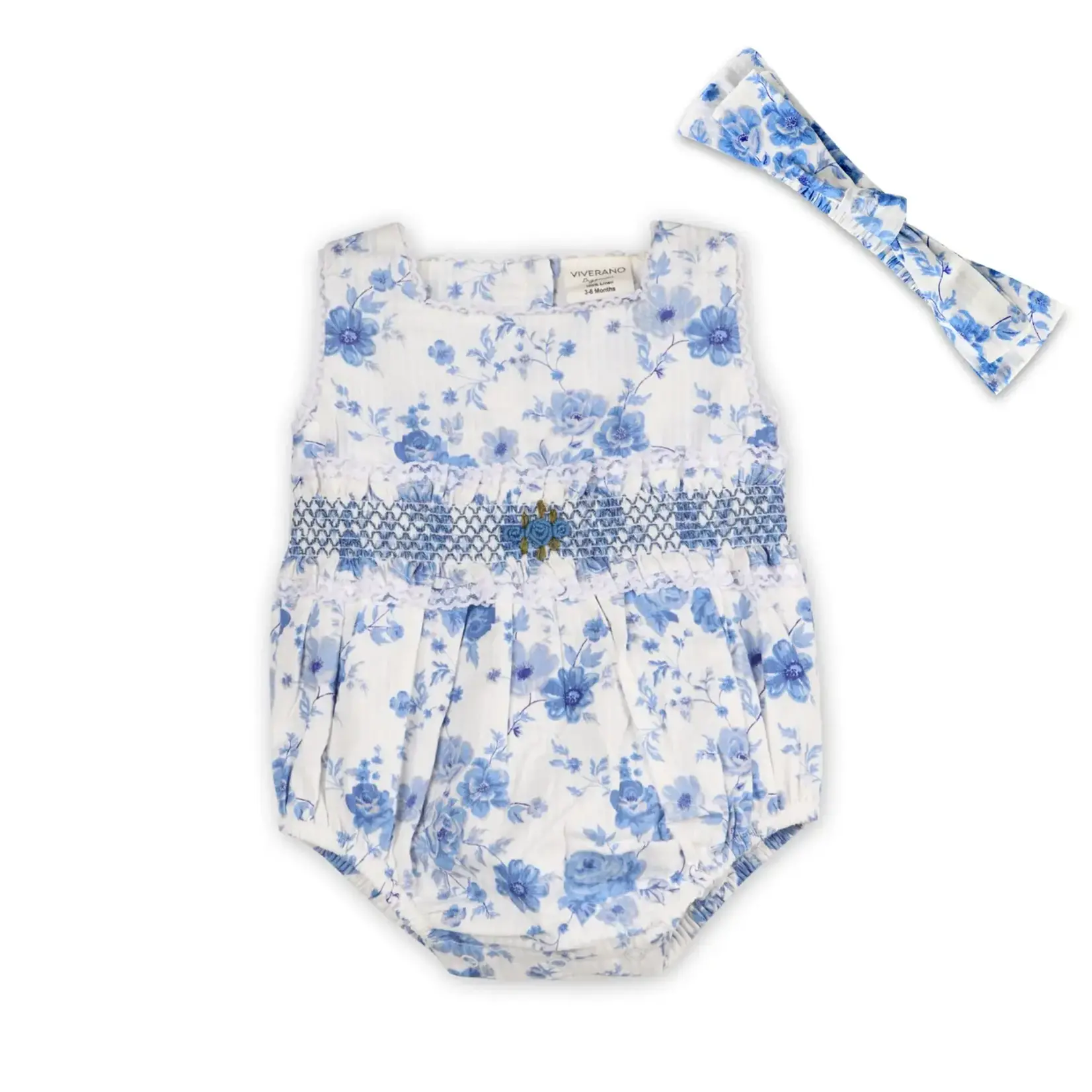Viverano Organics Capri Seersucker Baby Bubble Romper + Headband (Organic)