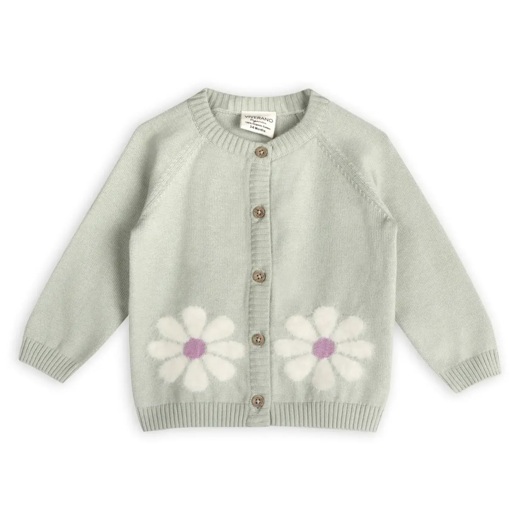 Viverano Organics Flower & Heart Baby Sweater Cardigan & Pants Set -Organic Sage Green