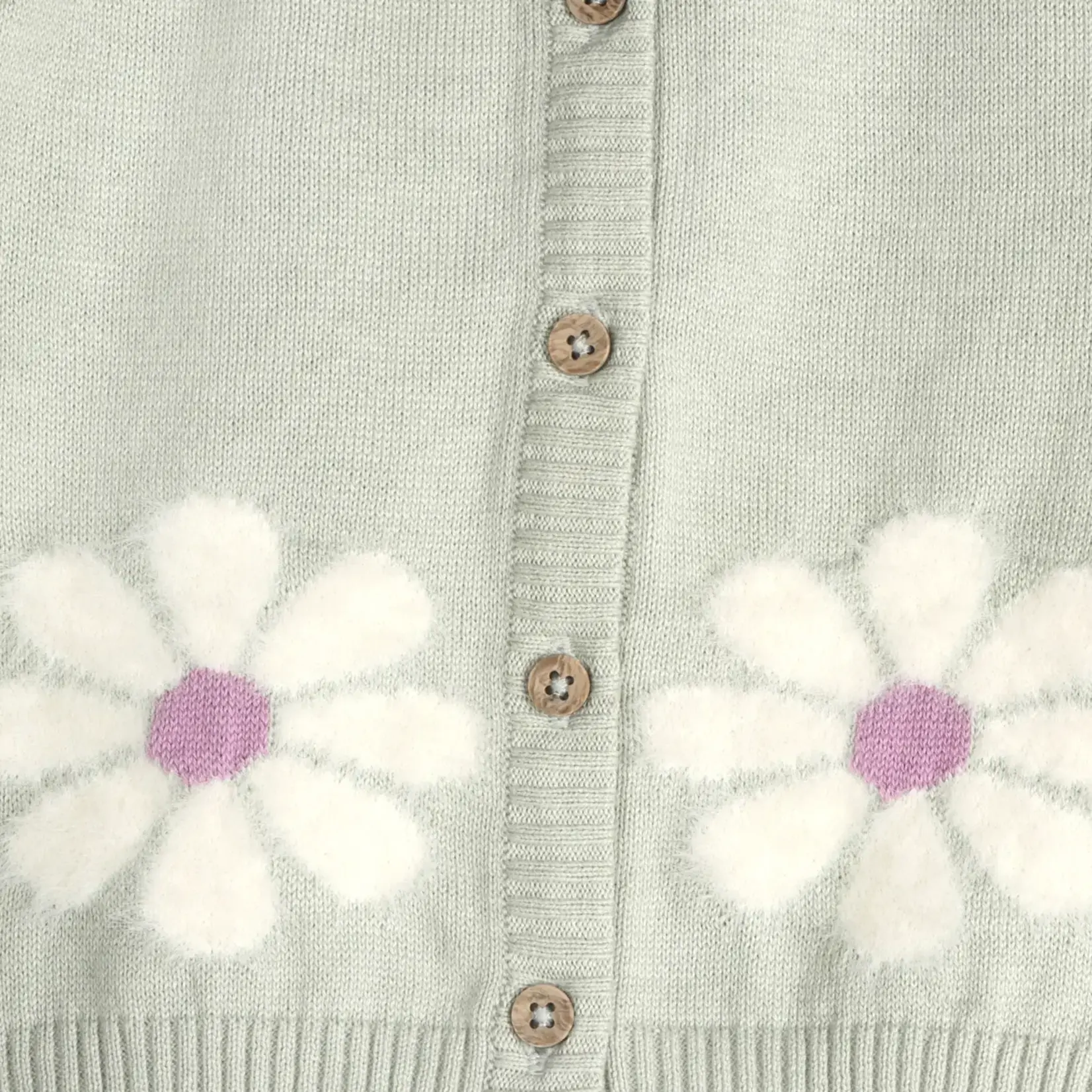 Viverano Organics Flower & Heart Baby Sweater Cardigan & Pants Set -Organic Sage Green