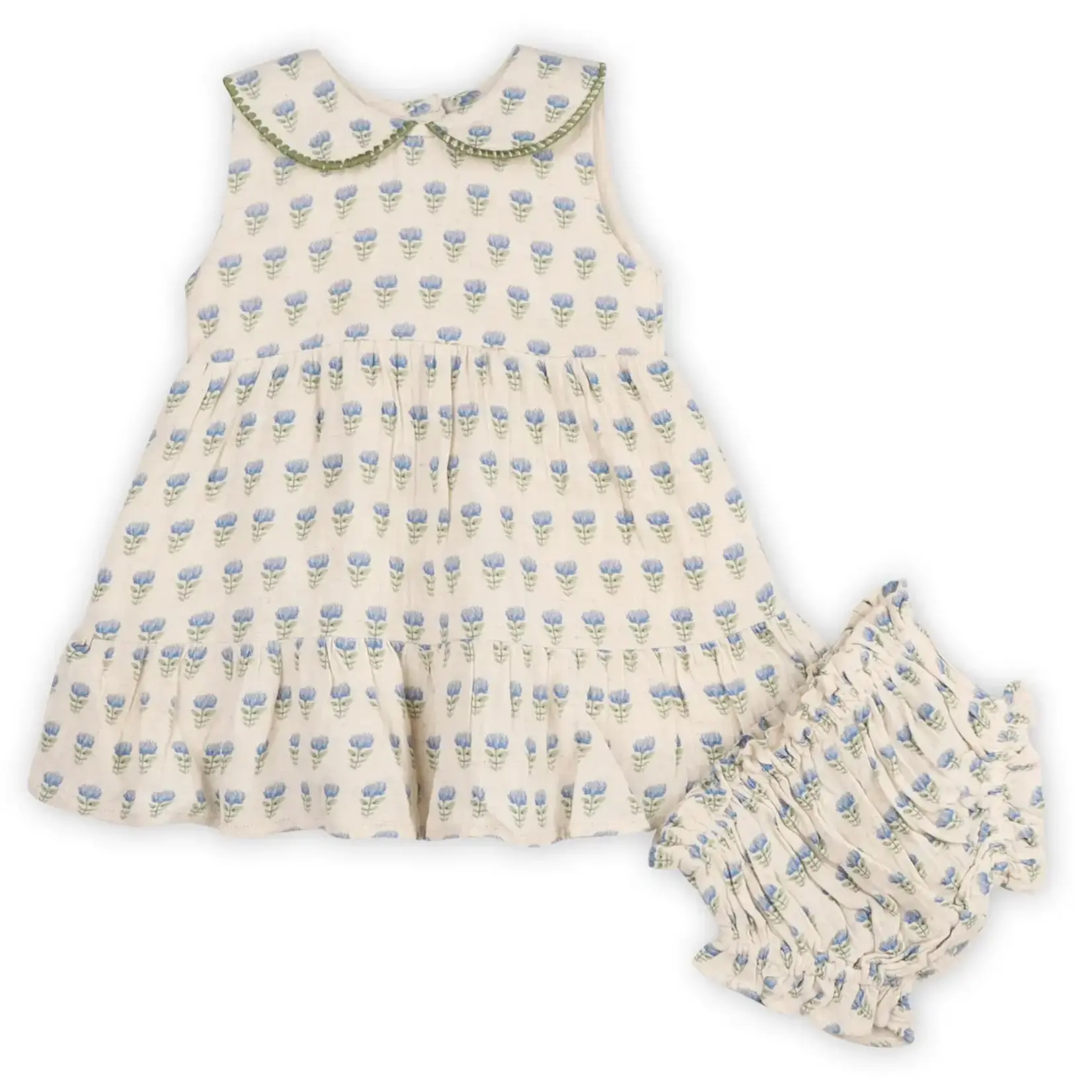 Viverano Organics Harper Peter Pan Collar Floral Baby Flare Dress + Bloomer