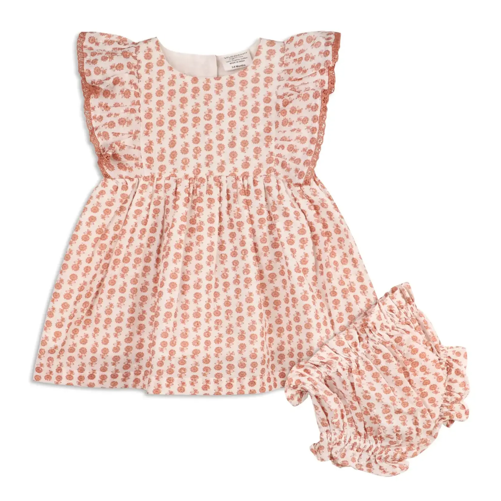 Viverano Organics Heather Dobby Cotton Floral Baby Dress + Bloomer (Organic)